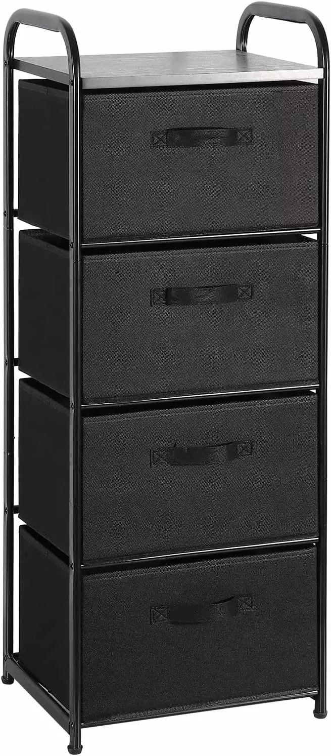 4-Drawer Fabric Dresser Tall Storage Tower Wood Top Bedroom Nursery Hallway General