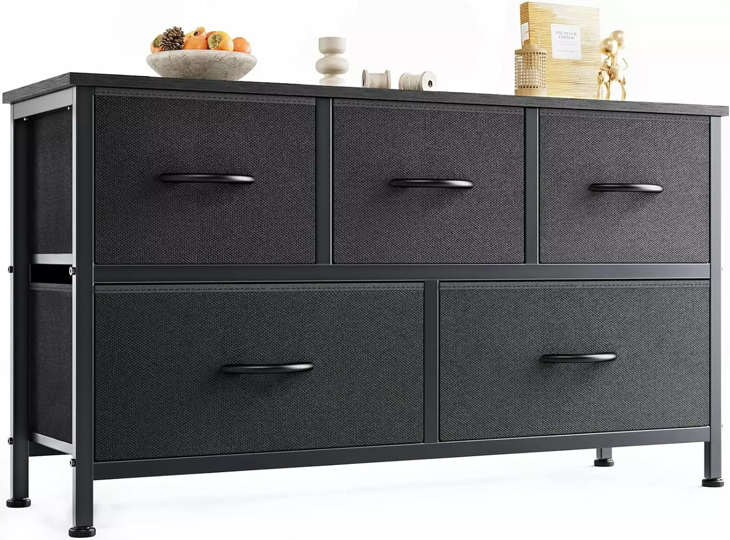 5-Drawer Dresser Bedroom - Compact Fabric Storage Tower Closet Chest Kids Clothes Nursery Entryway - Black General