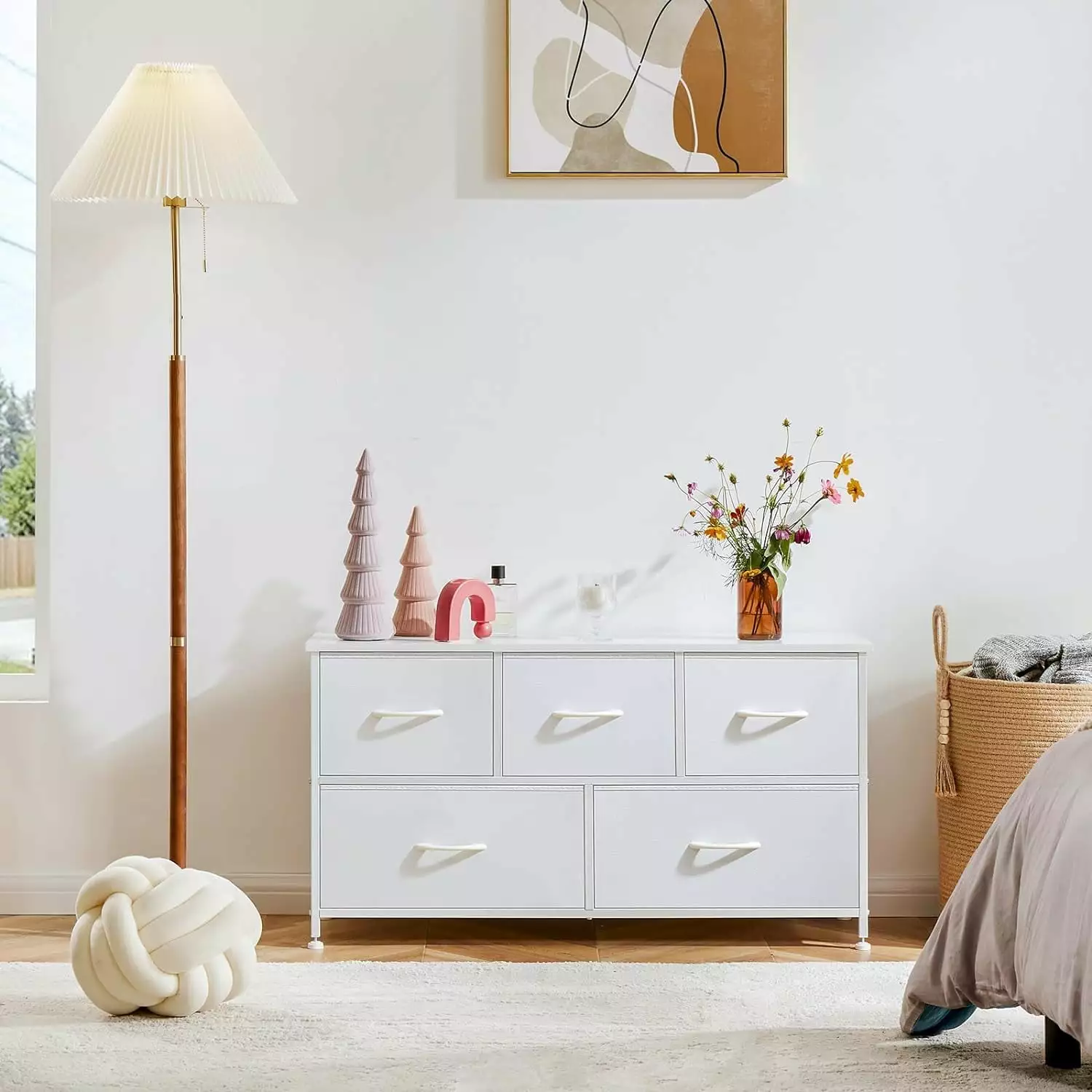 5-Drawer Fabric Storage Dresser Bedroom Closet Chest Kids Furniture White General