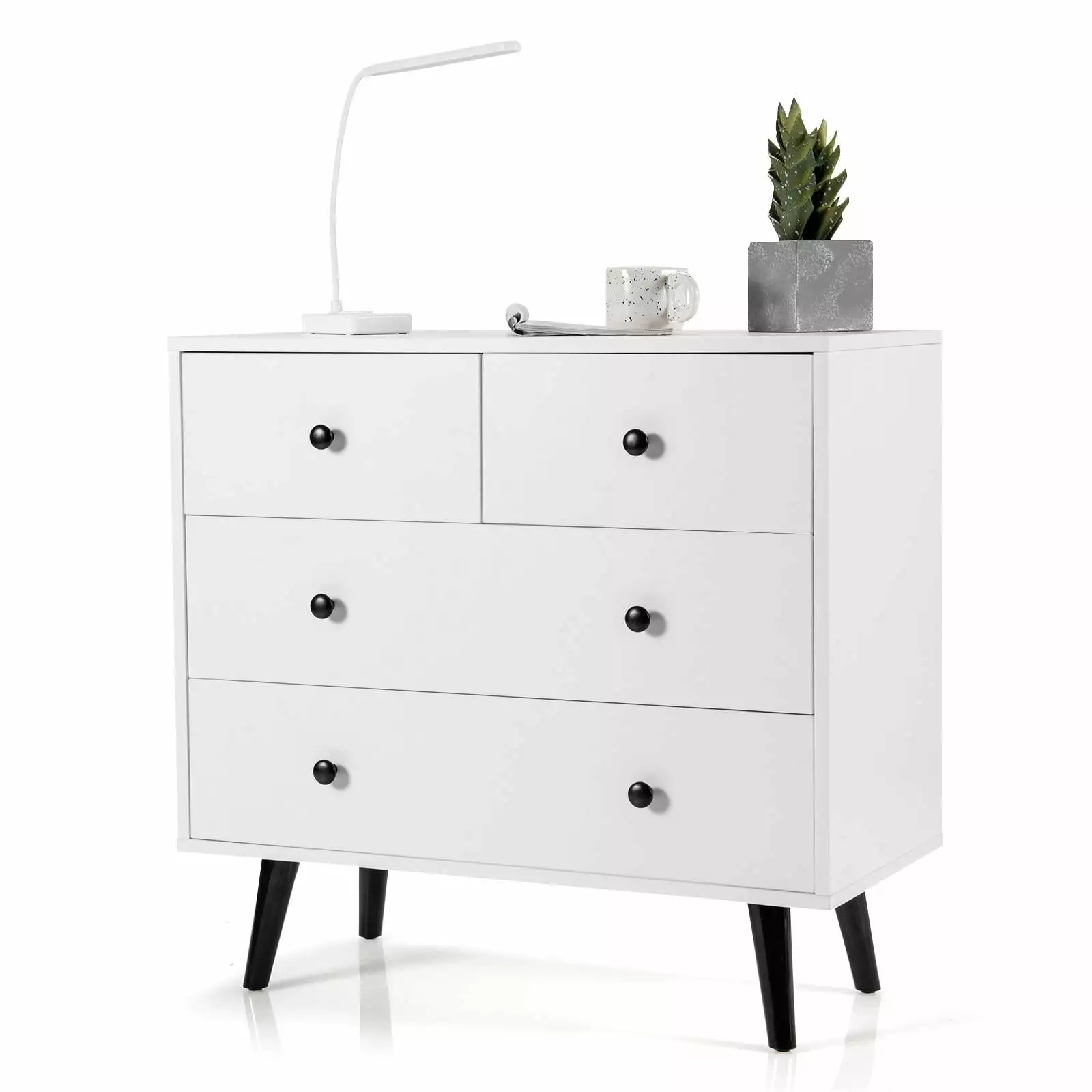 Giantex 4 Drawer Dresser Wooden Freestanding Storage Cabinet Bedroom