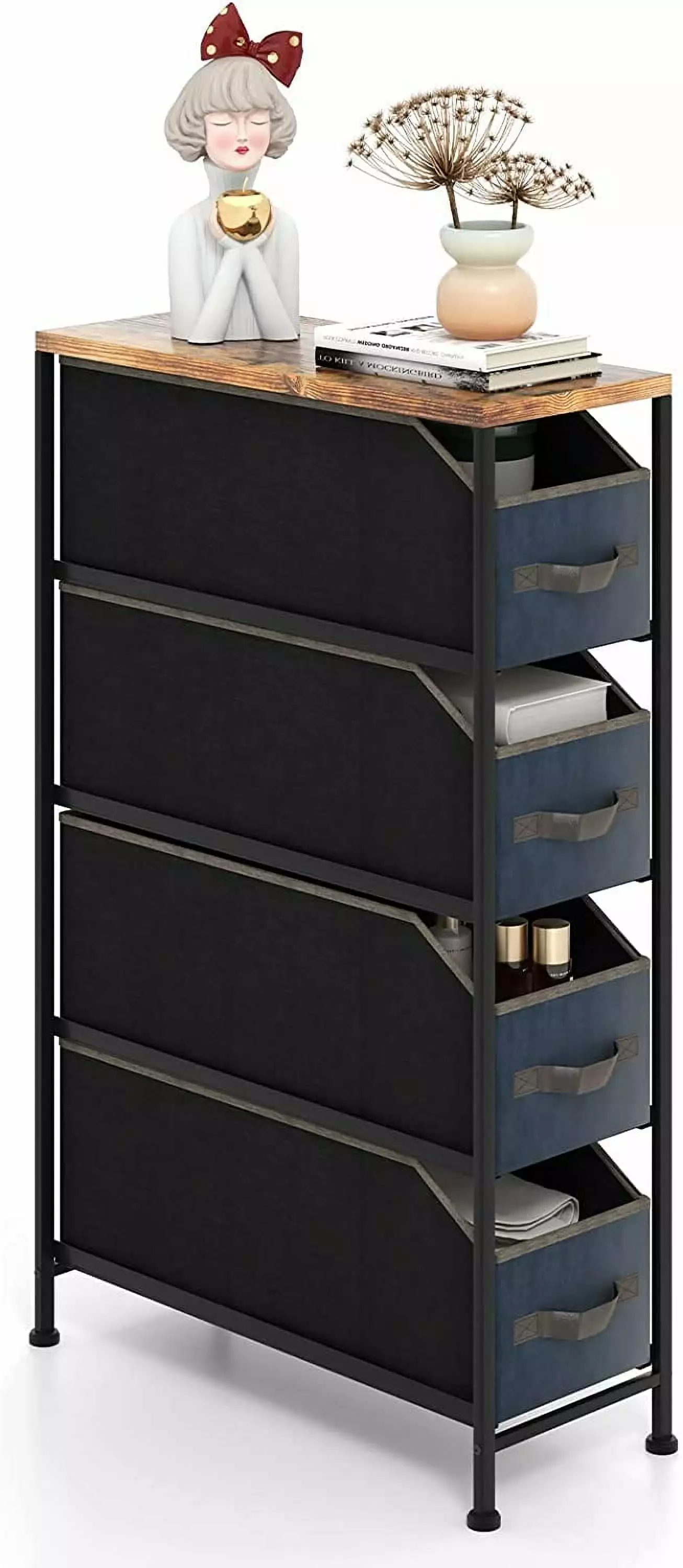 GOFLAME Narrow Vertical Slim Dresser 4 Removable Fabric Drawers Small Spaces Closet Dorm