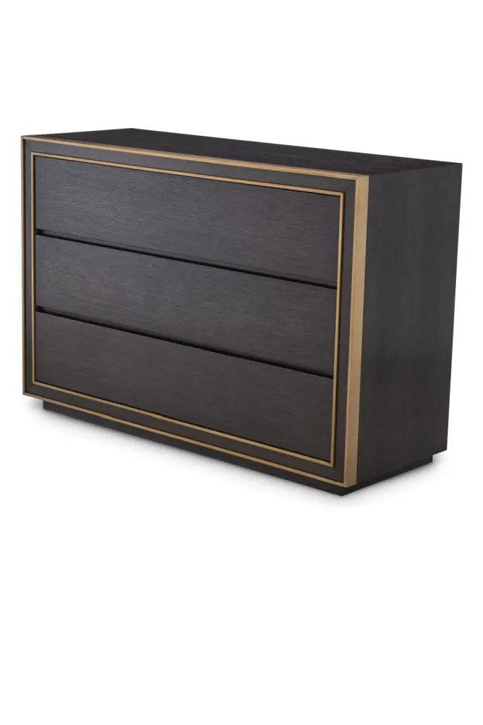 Gold Rimmed Wooden Dresser Eichholtz Camelot Elegant Bedroom Storage