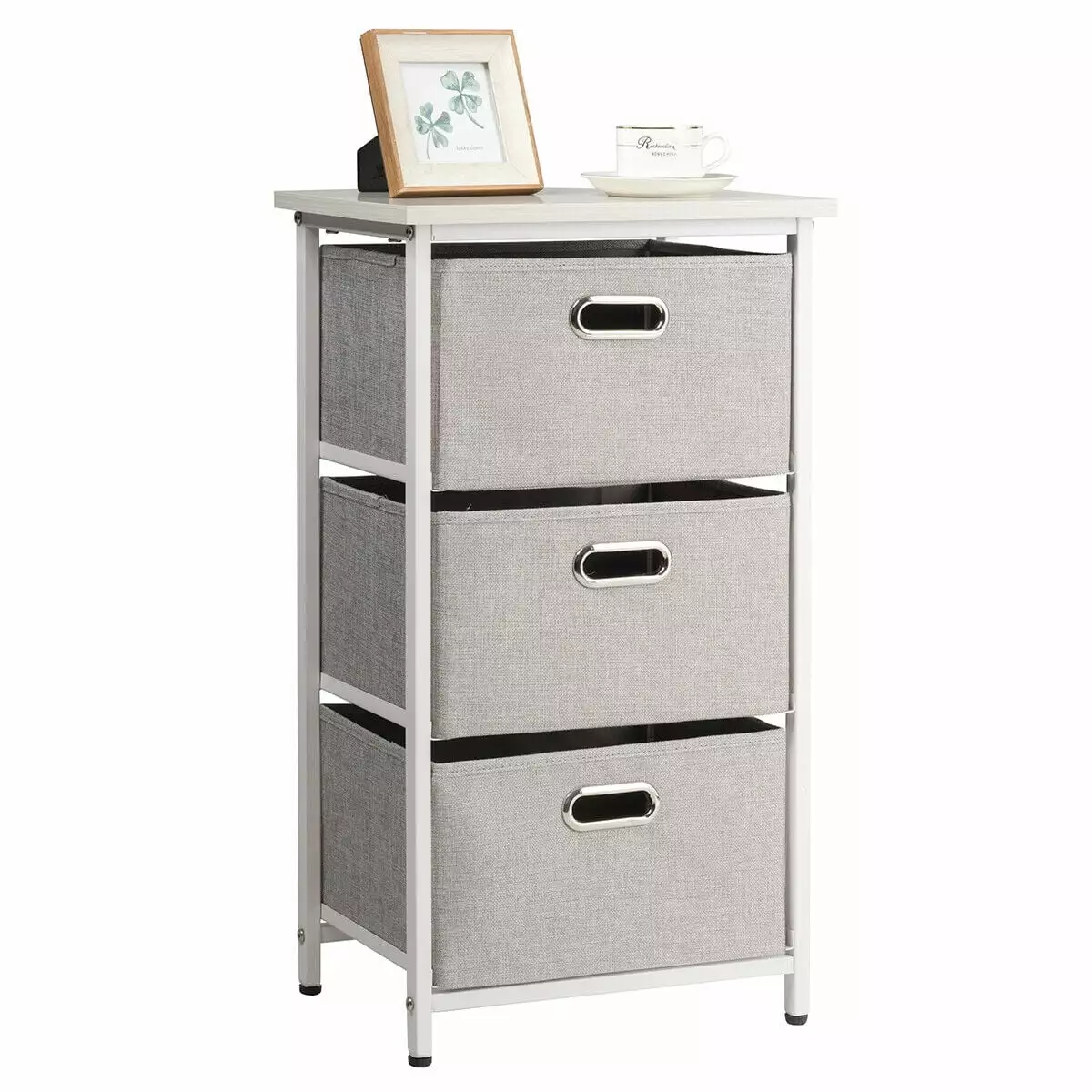 Gymax 3-Drawer Fabric Dresser Storage Tower White, Vertical Foldable Pull Bins Bedroom