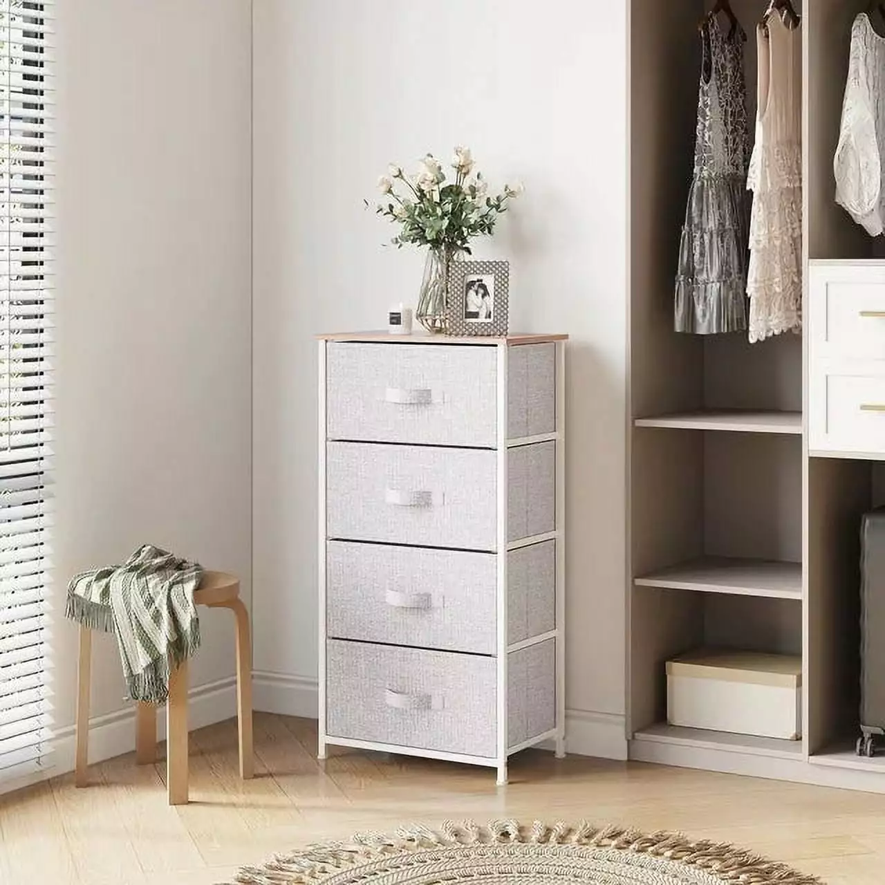 Home Arranger Desk 4 Drawer Dresser Storage Unit Shelf and Bins Light Gray Happy Home Store Store