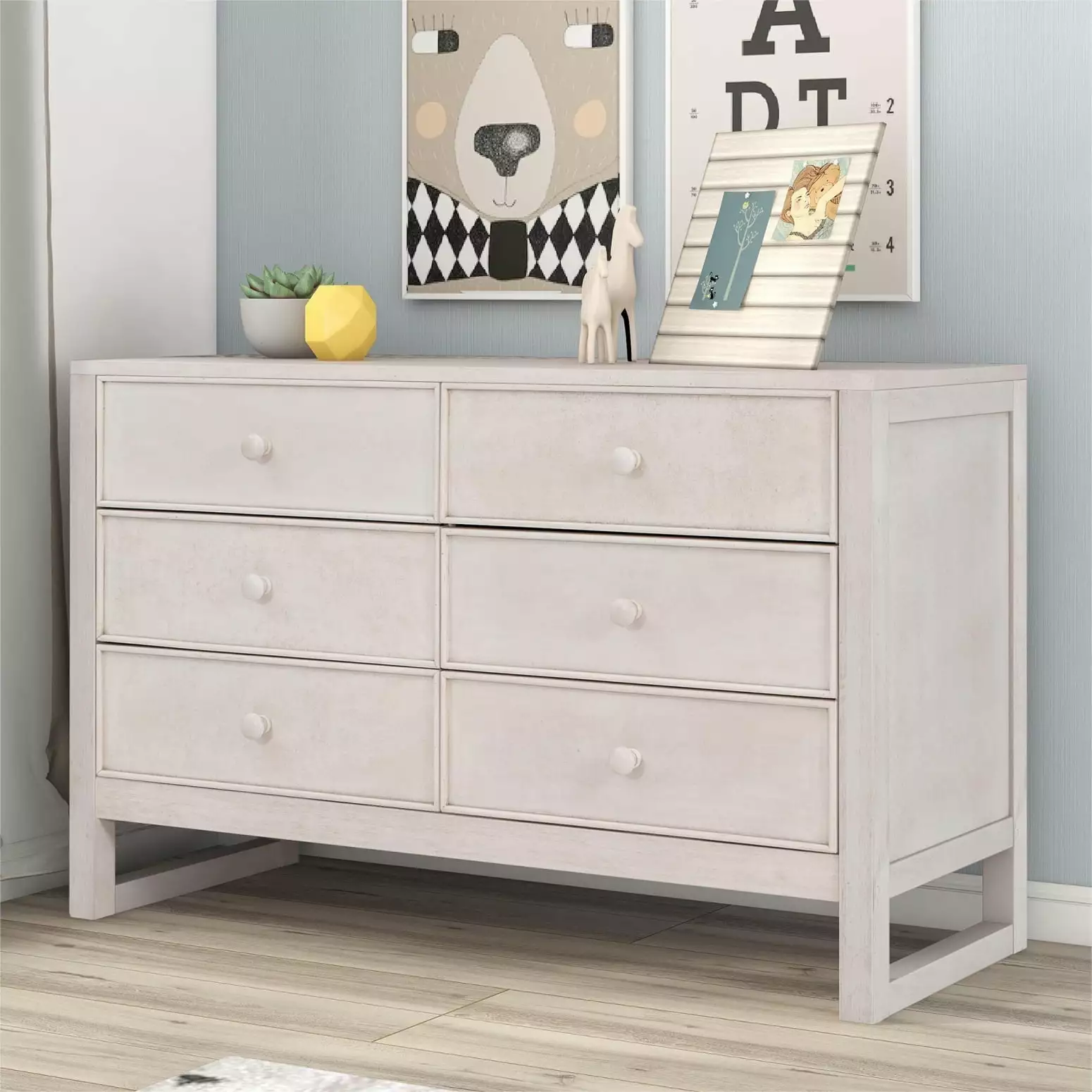 Timeless Antique White Rustic Wooden Dresser - Spacious 6 Drawer Storage Cabinet Bedrooms Luxury Pine, Plywood, and MDF HA...