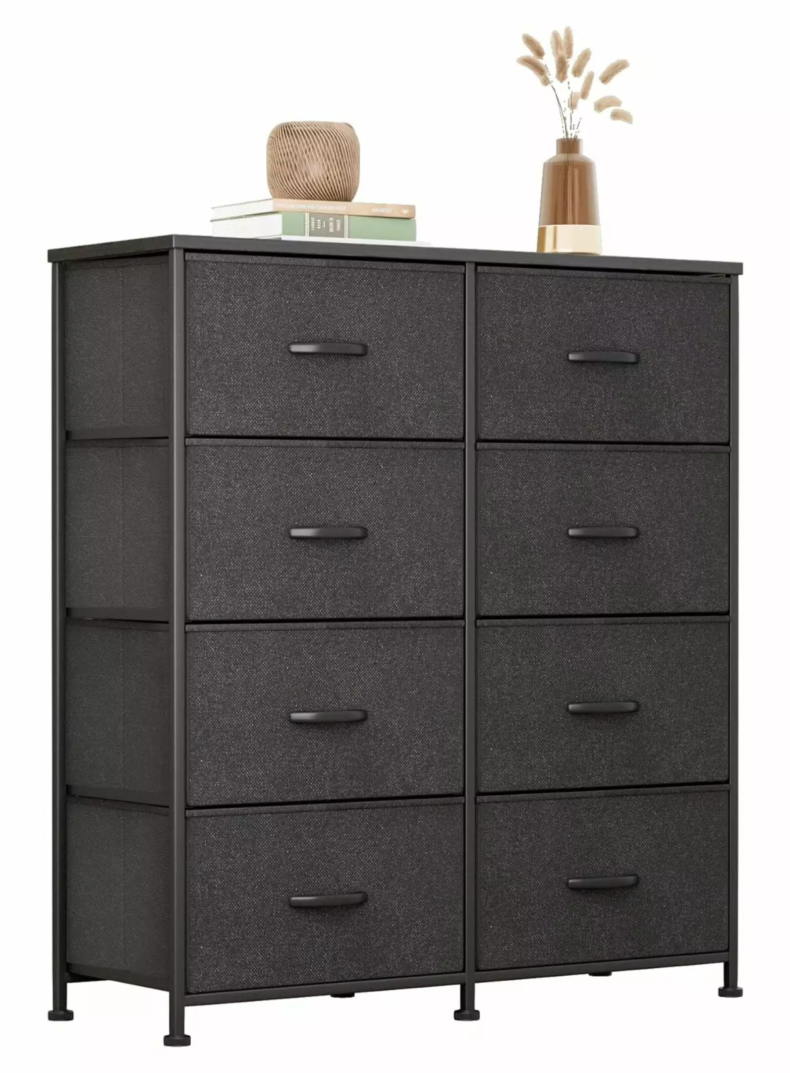 HeSLehs 8-Drawer Fabric Dresser Bedroom Wide Chest Drawers Tall Storage Unit Fabric Bins Black
