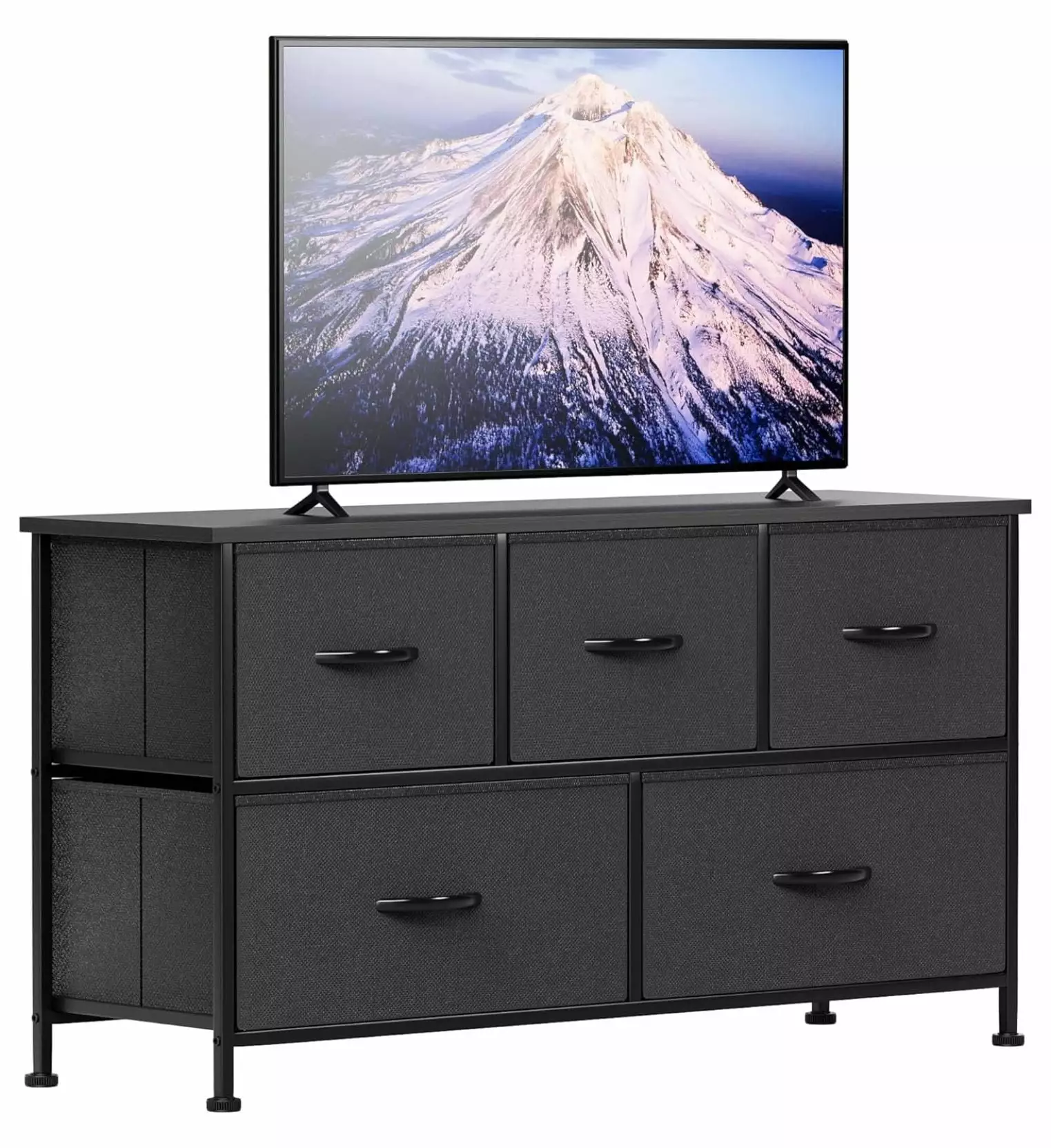 HeSLehs Fabric Dresser TV Stand Bedroom 5 Drawers Wide Chest Storage Unit Black