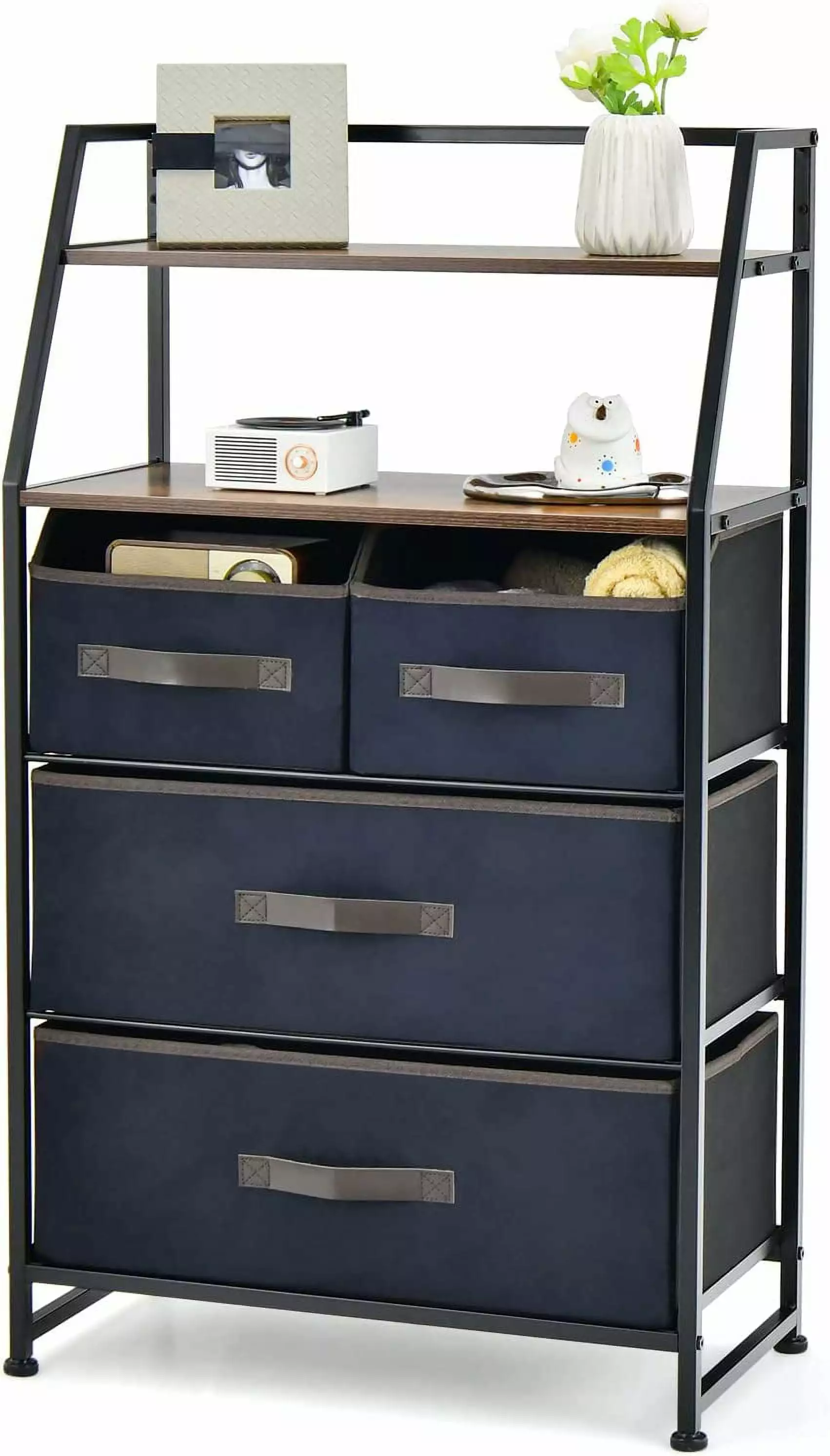 4 Drawer Dresser Shelf - Free Standing Fabric Dresser 2 Open Shelves Industrial Chest Drawers Large Storage Unit HEVAVW
