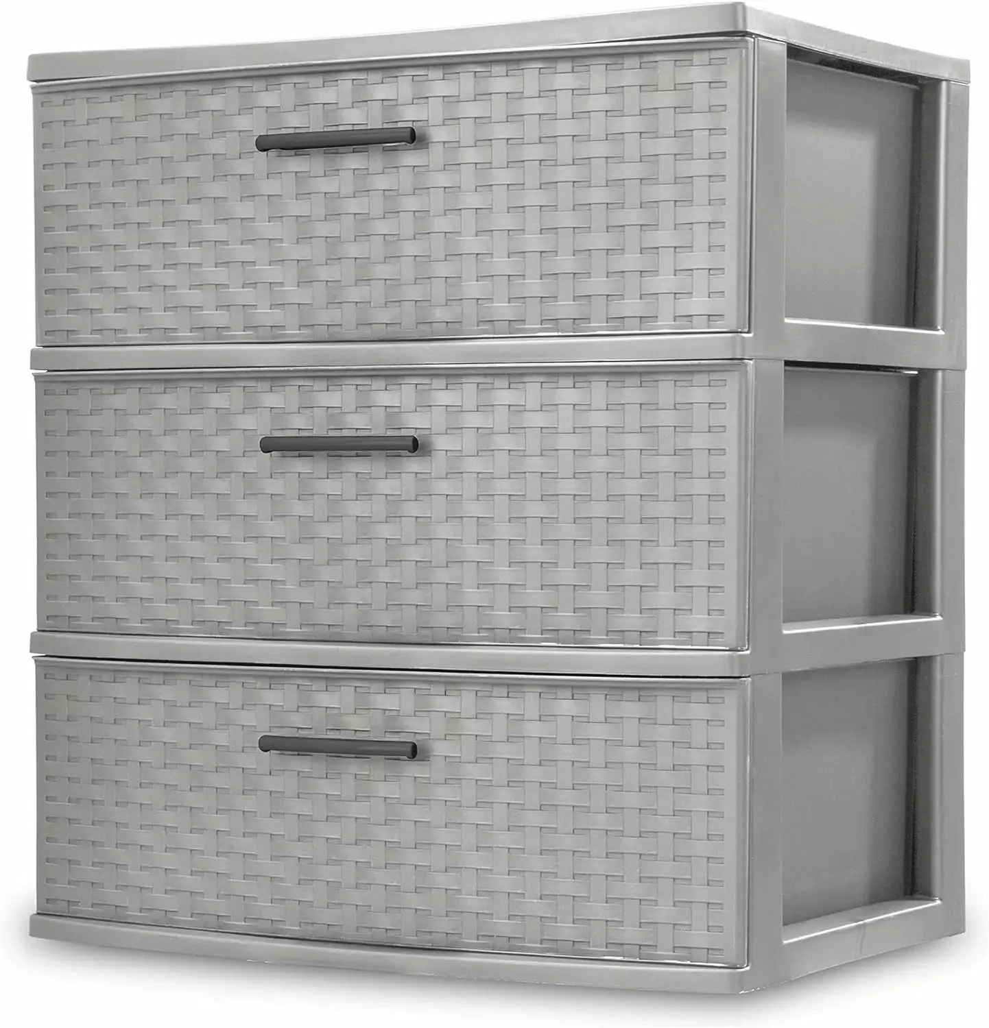 3 Drawer Wide Weave Plastic Storage Tower Pull Handles Bedroom Closet Entryway Cement Design HEVAVW