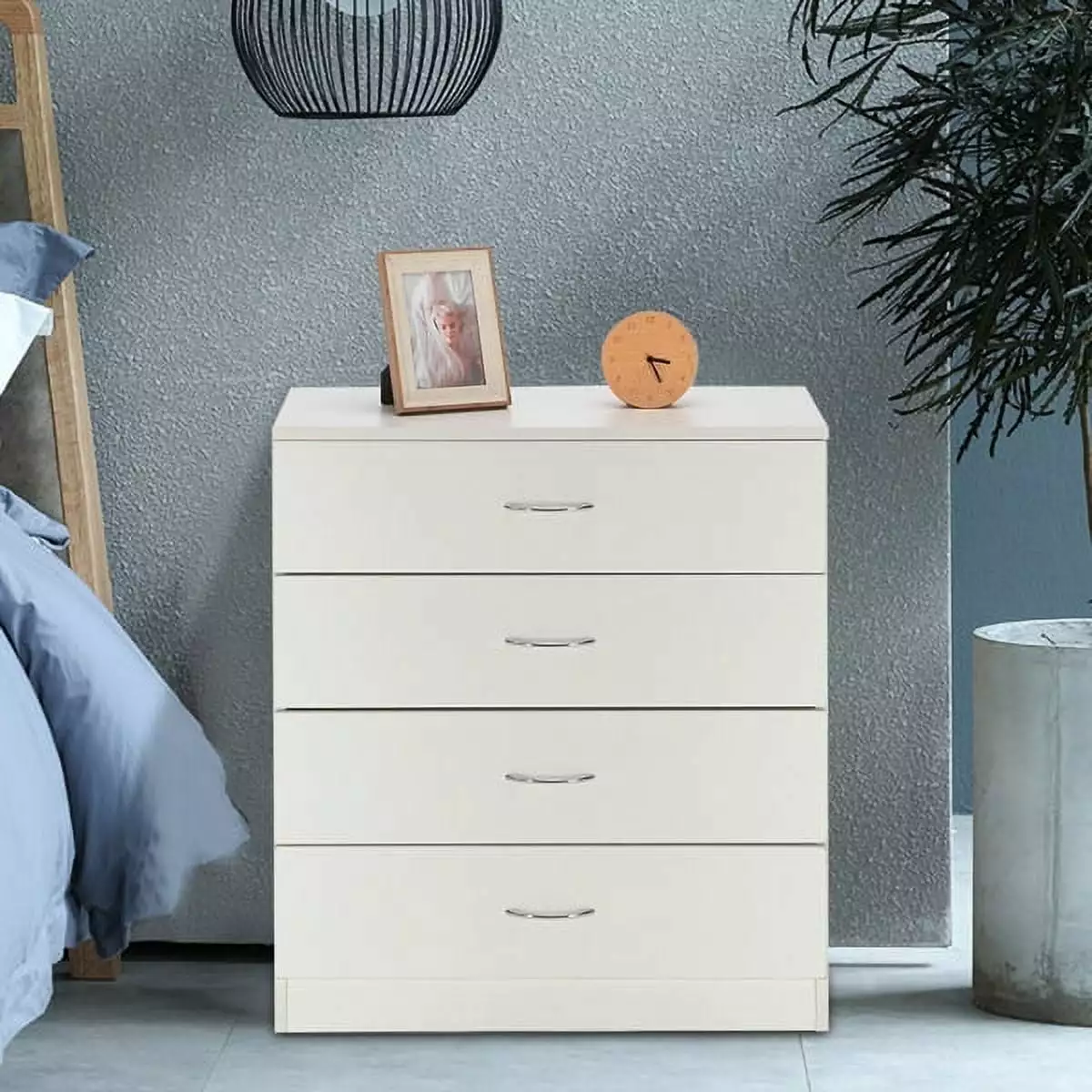 White 4-Drawer MDF Wood Simple Dresser Bedroom Living Room HFY