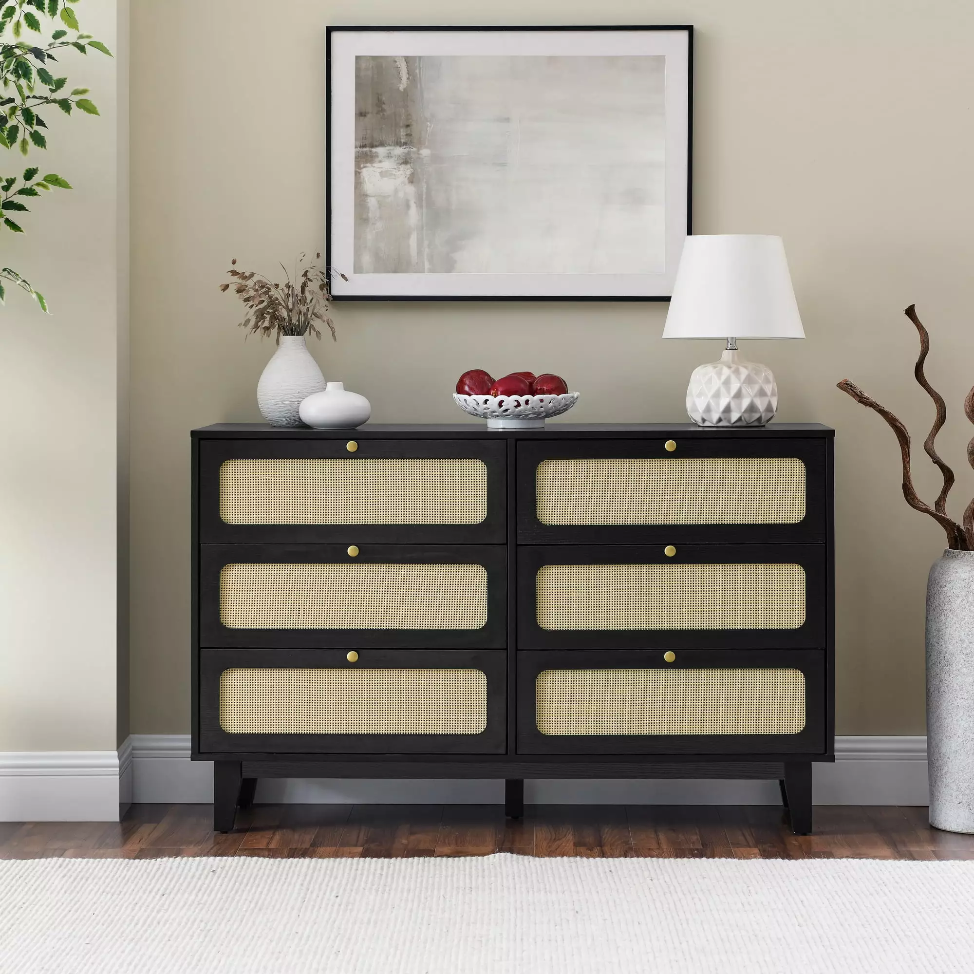 CoSoTower White 8 Drawers Chest Drawers Rattan Drawer Face Golden Legs - Stylish Bedroom Storage Homiyad
