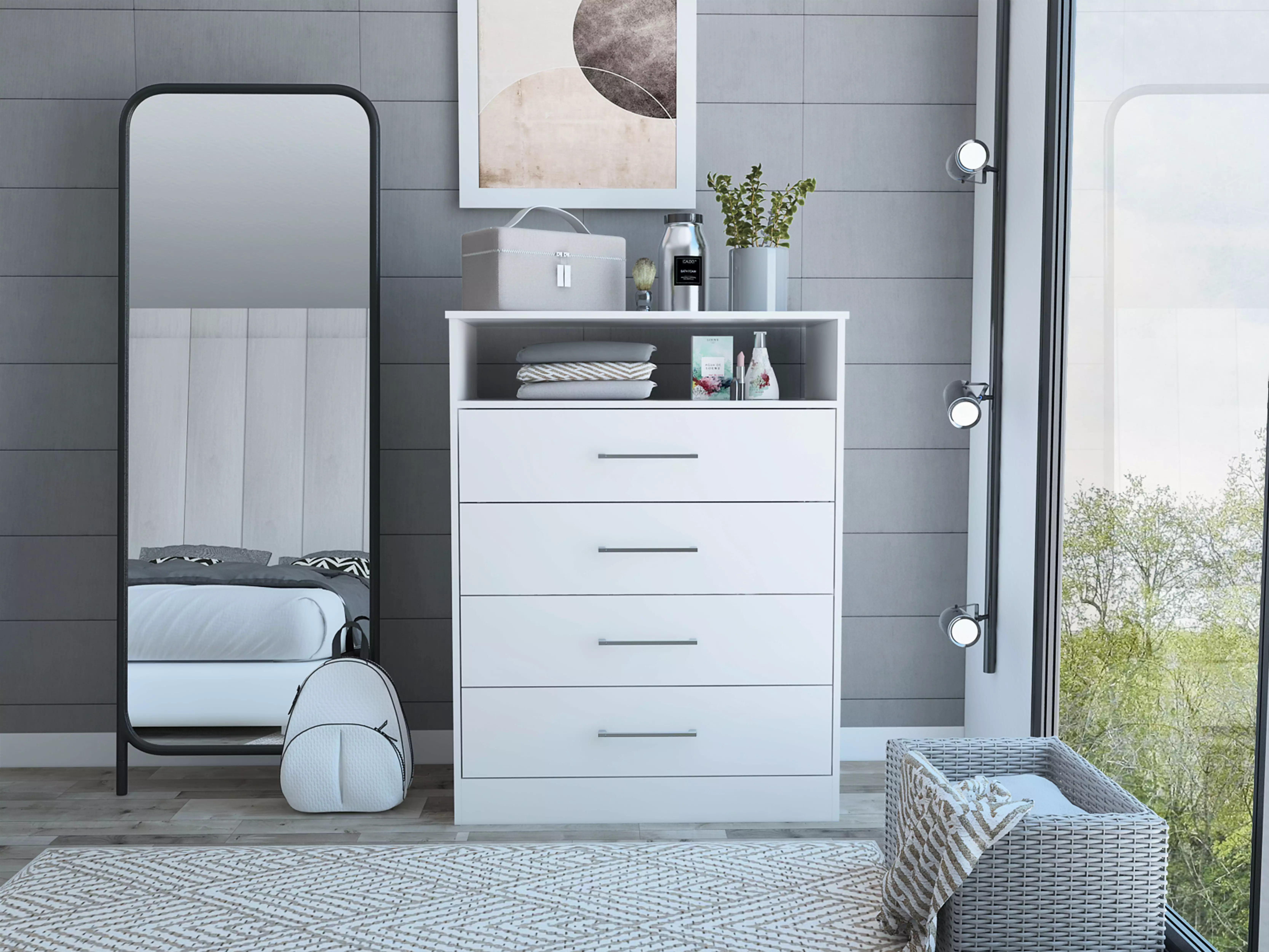 Homiyad 4-Drawer 1-Shelf Dresser White
