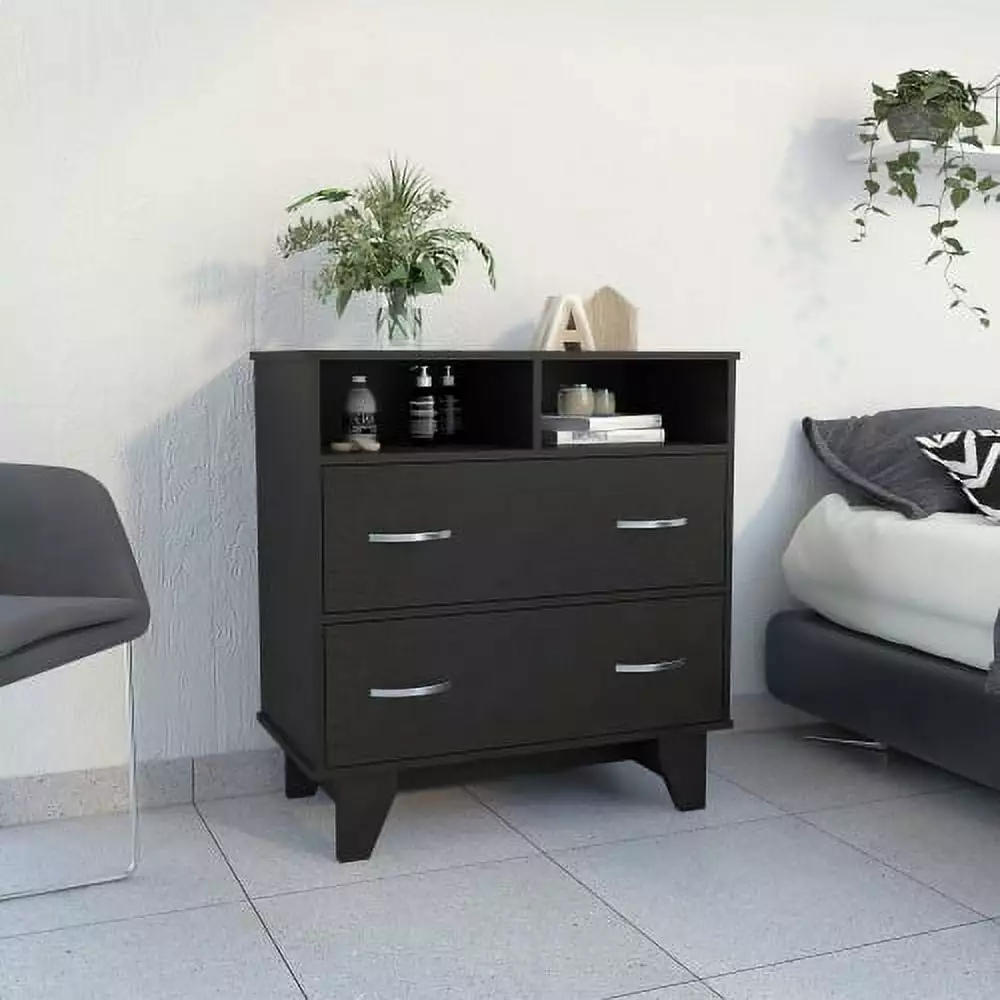 2-Drawer 2-Shelf Dresser Black Wengue Modern Bedroom Furniture Hypeshops