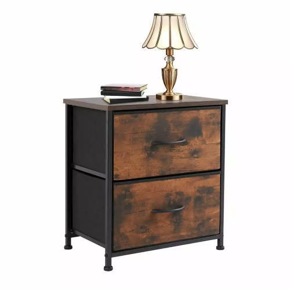 2 Drawer Dresser Chest Metal Frame and Wood Top - Brown Storage Furniture Bedroom Hypeshops