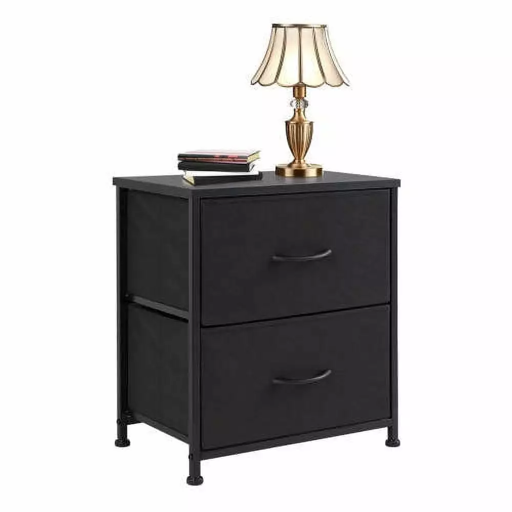 2 Drawer Dresser Chest Metal Frame and Wood Top - Black Storage Furniture Bedroom Hypeshops
