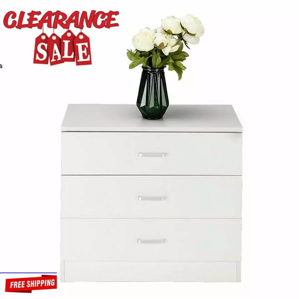 Clearance Simple Design 3 Drawer Handle Dresser Solid White Bedroom IMERE
