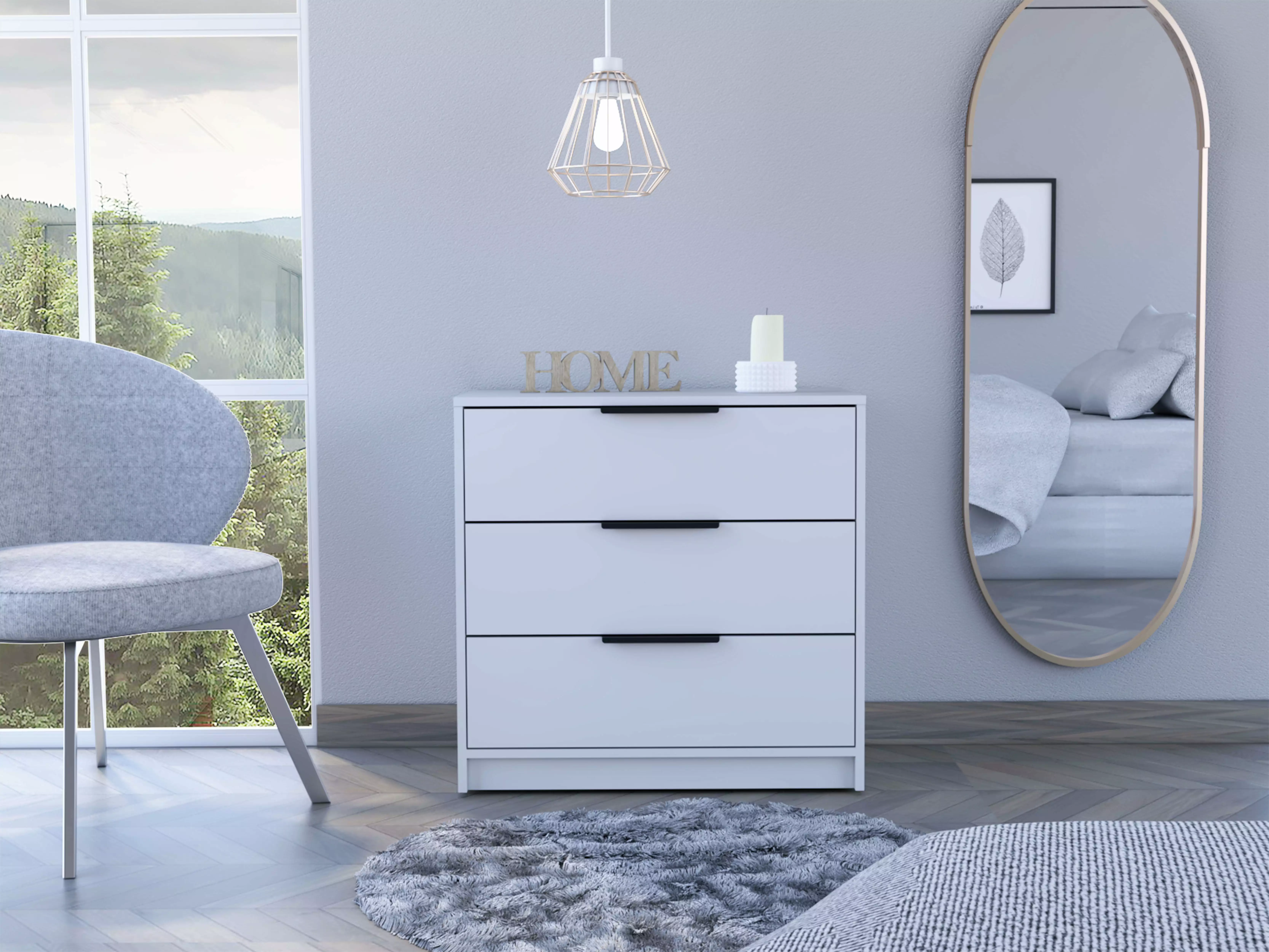 3-Drawer Rectangle Dresser White - Modern Bedroom Storage Furniture Jamini
