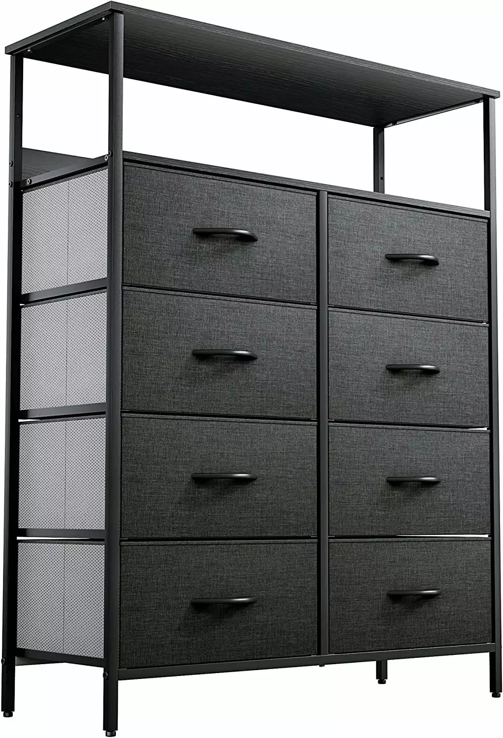Black Grey 8-Drawer Fabric Dresser Shelves and Wooden Top Bedroom Living Room JQ01