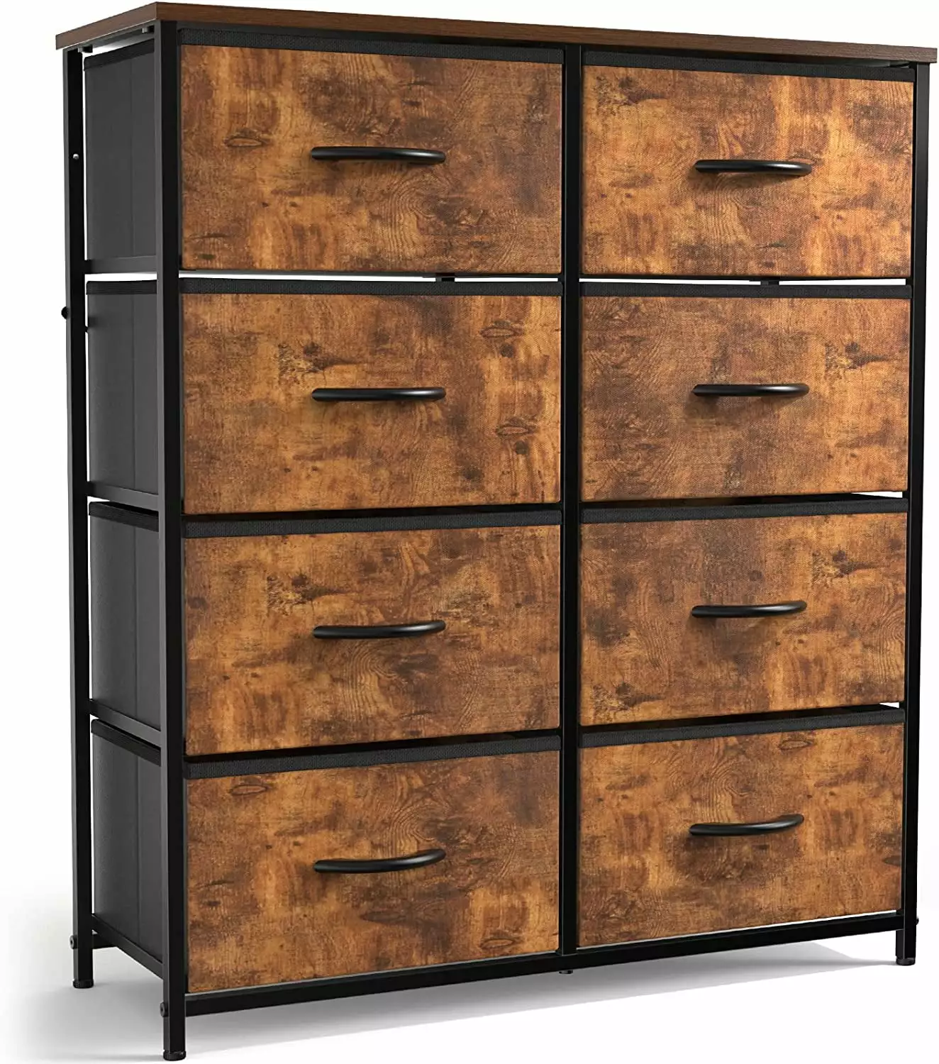 Tall Dresser Bedroom 8 Drawers Storage Tower Fabric Bins Double Dresser Rustic Brown jq01