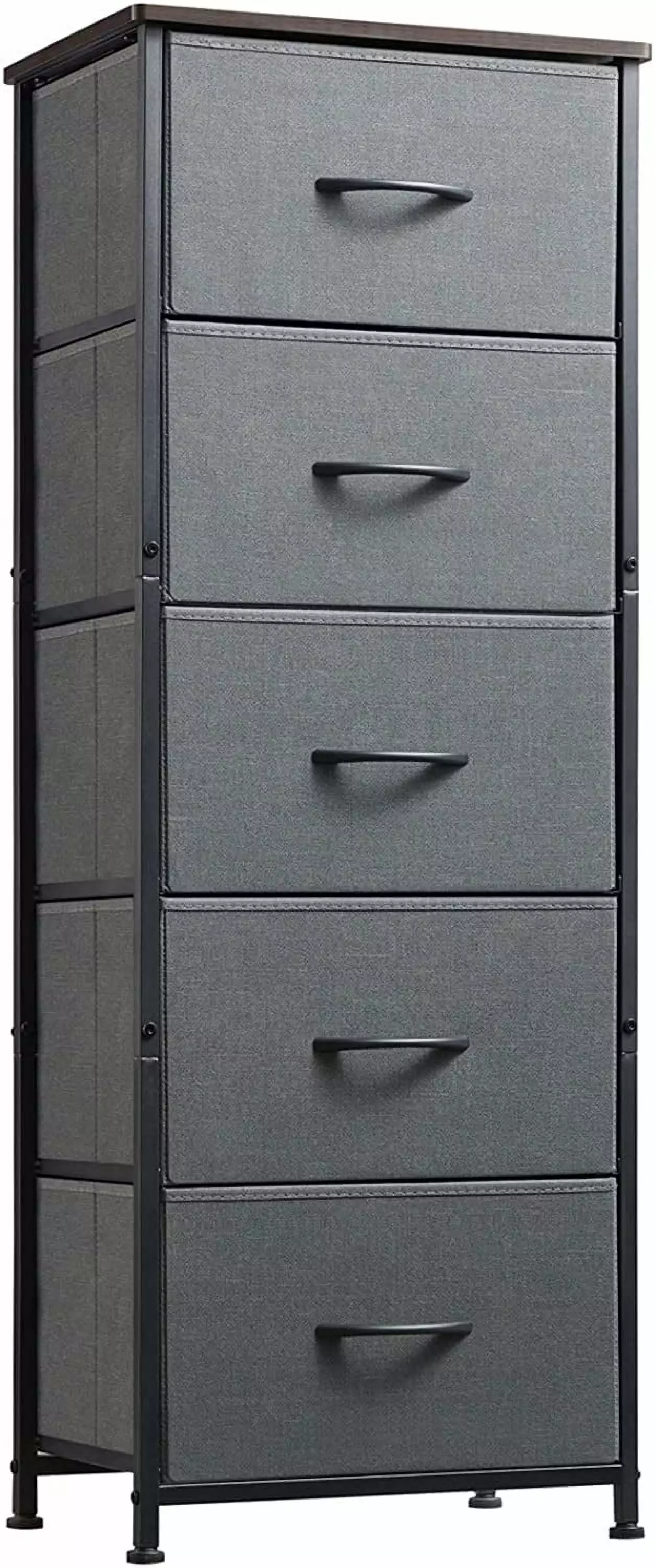Tall 5 Drawer Dresser Bedroom Removable Fabric Bins Storage Chest Closet Living Room Charcoal Grey jq02