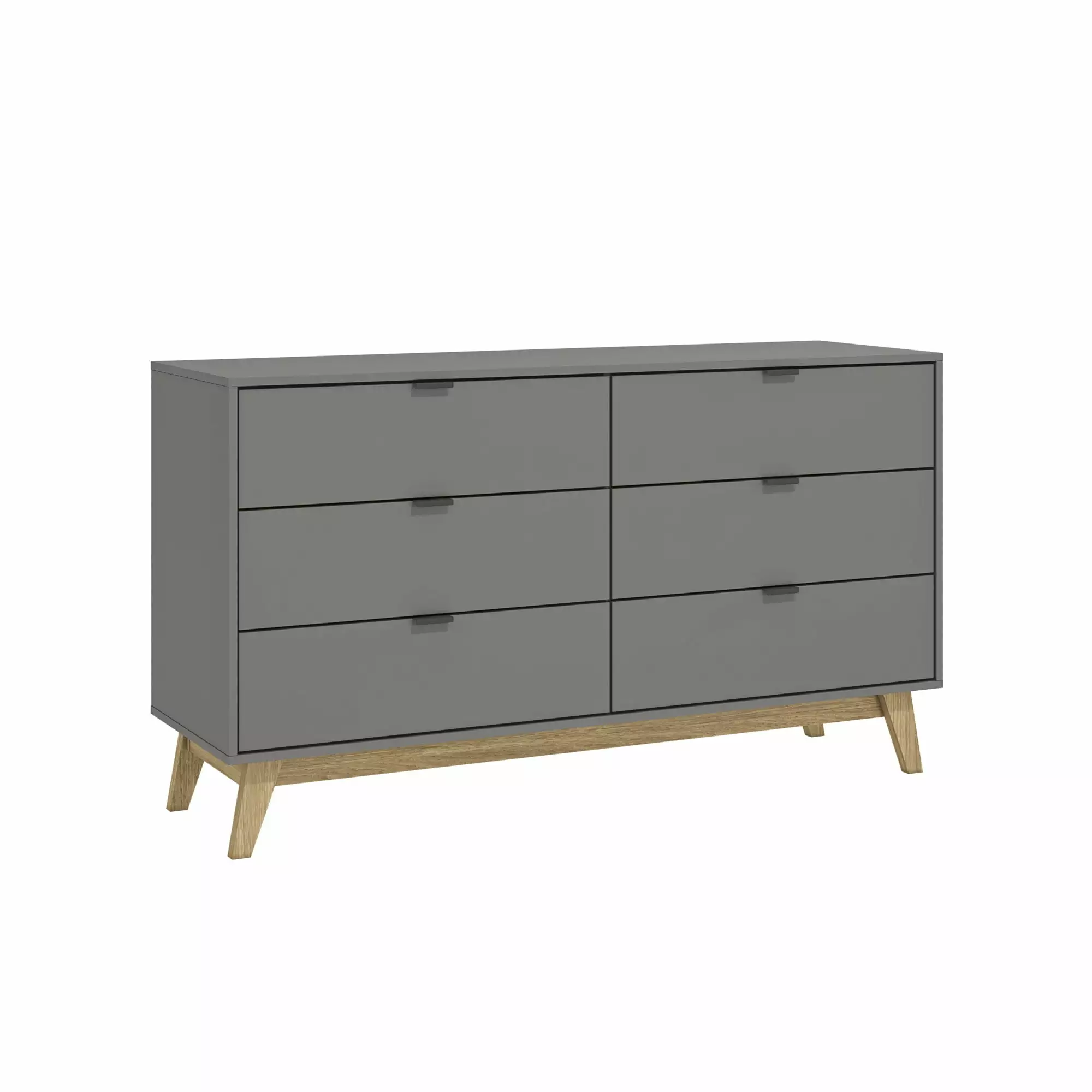 New Hanford 6-Drawer Dresser Grey Light Brown Legs MDF Bedroom Storage K1 International Group