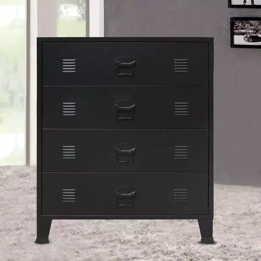 Chest Drawers Metal Industrial Style 30.7x15.7x36.6 Black KOIOS