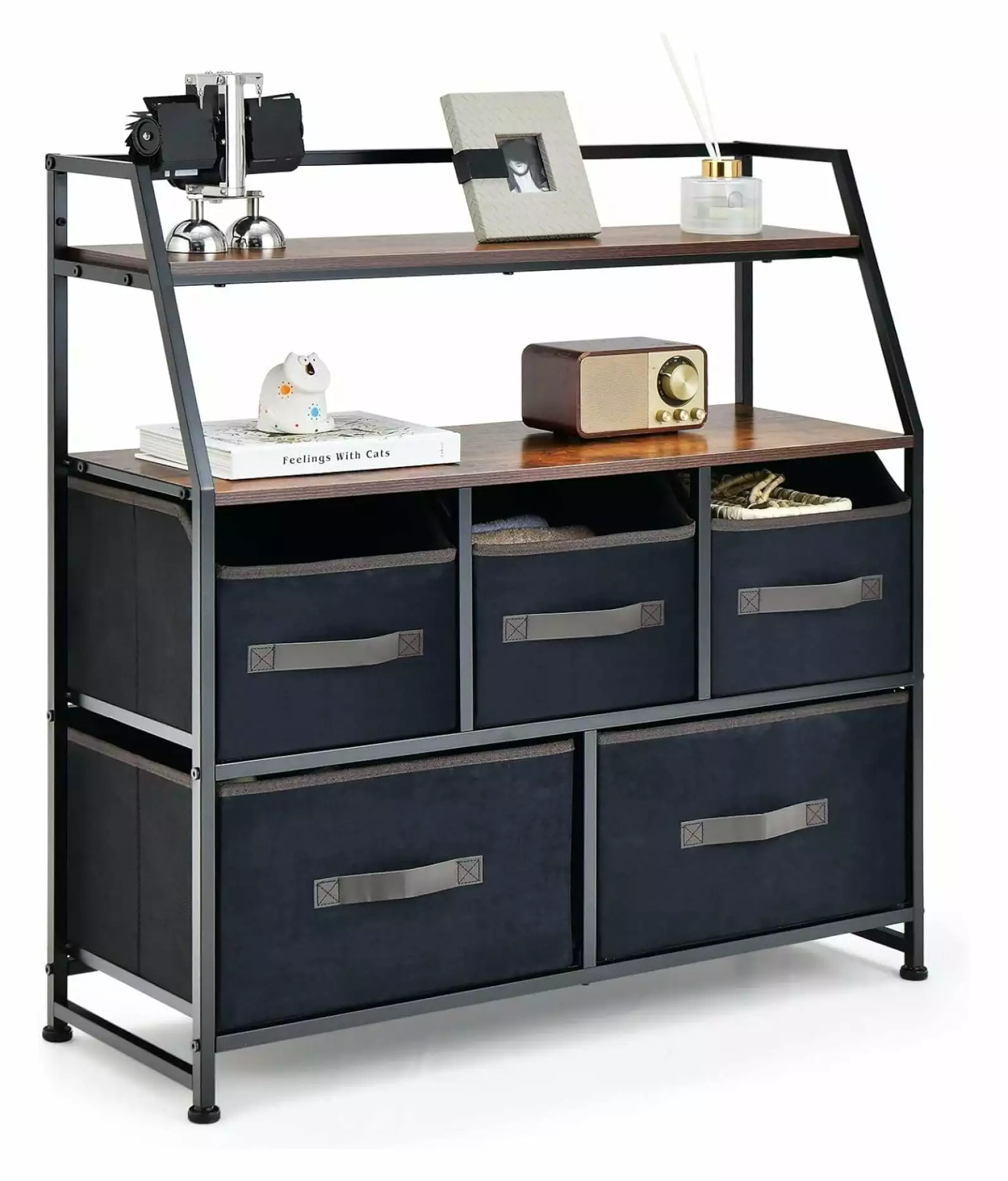 LeCeleBee 5 Drawer Fabric Dresser Metal Frame and Anti-Toppling Devices Living Room Bedroom