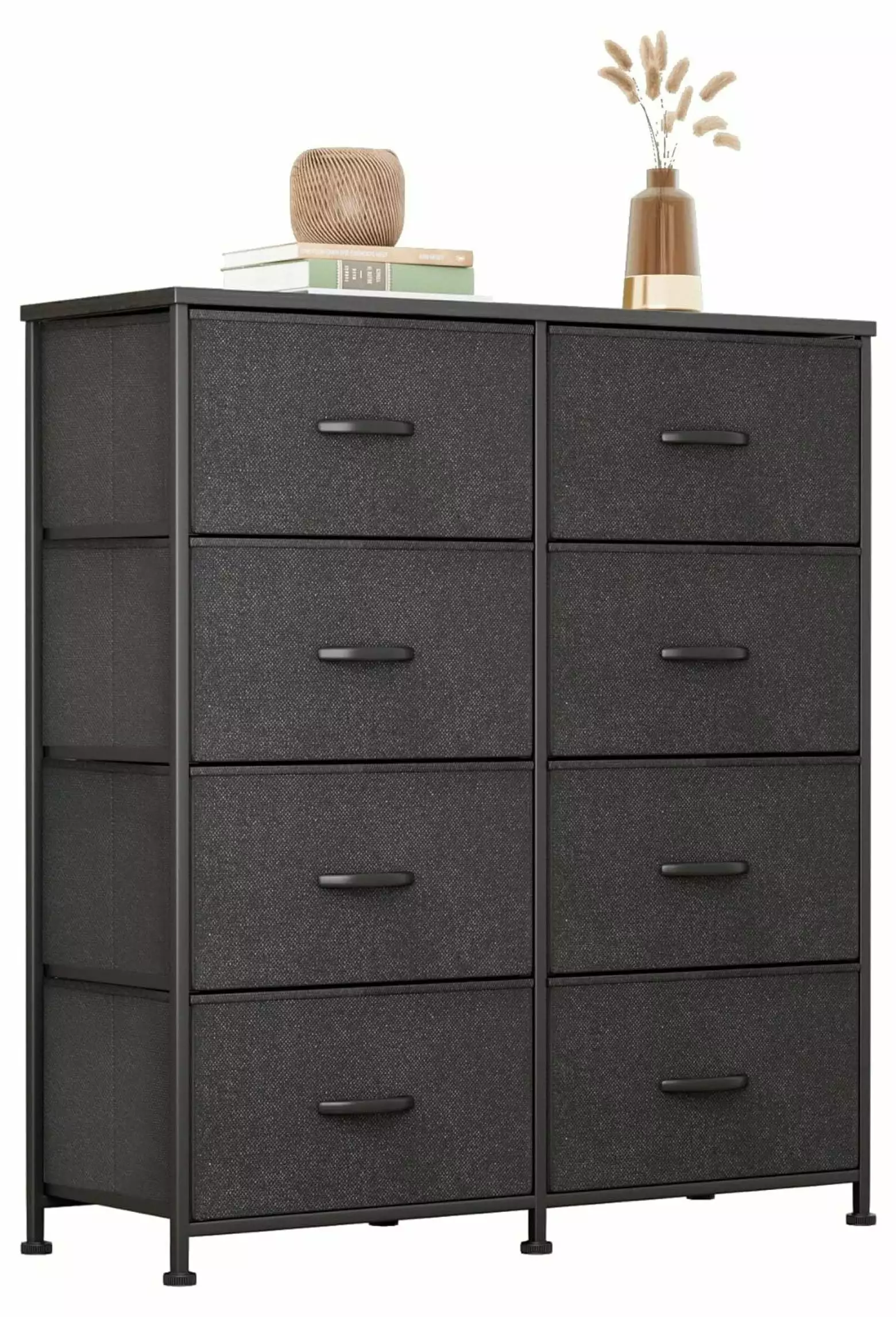 Li shun jin 8-Drawer Fabric Dresser Bedroom Wide Chest Drawers Tall Storage Unit Fabric Bins Black