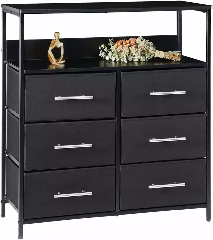 Bedroom Dresser Shelves 6 Drawer Storage Organizer Wooden Top TV Stand LilyLus