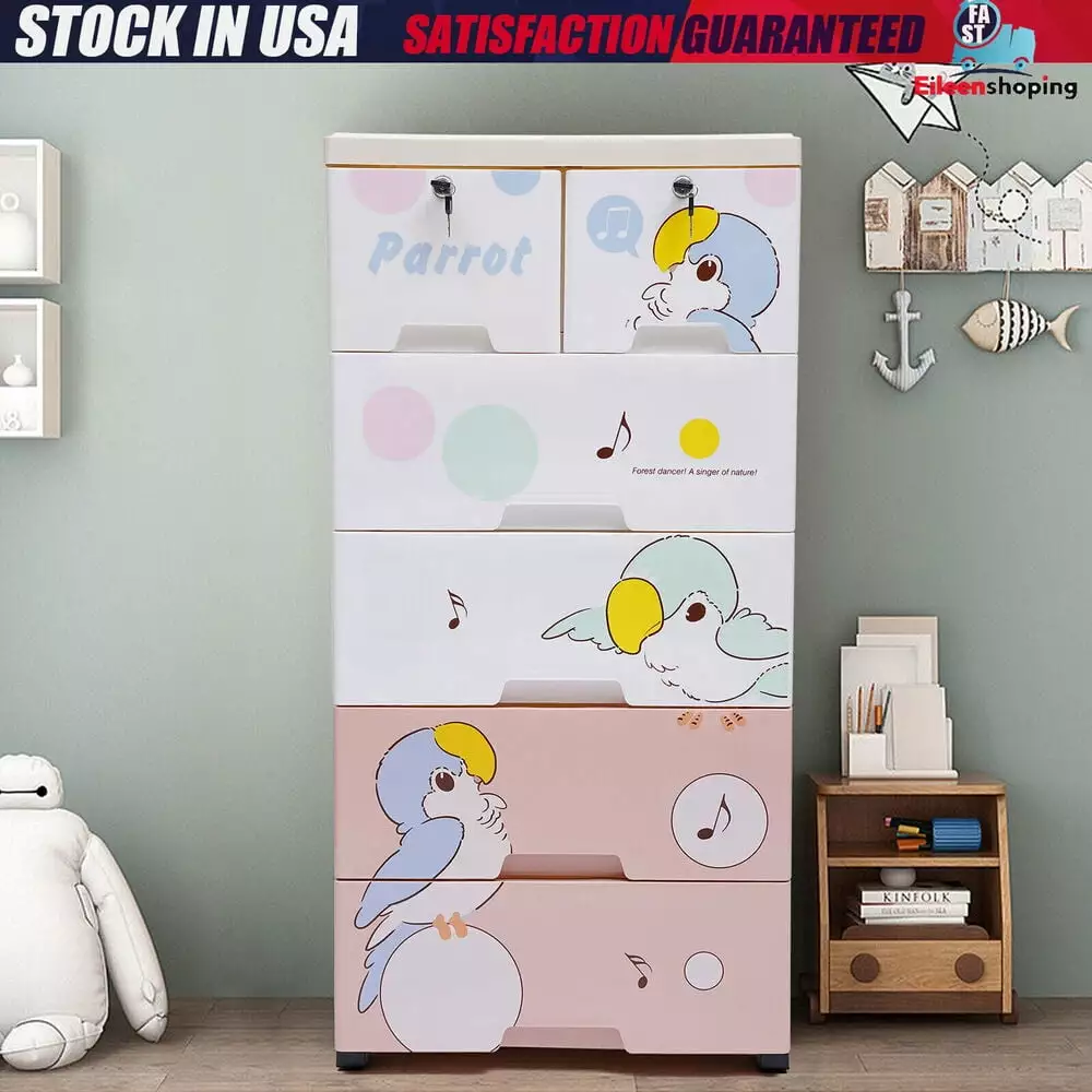6 Drawer Plastic Dresser Chest Cabinet Bedroom Storage Organizer Stand Furniture LilyLus
