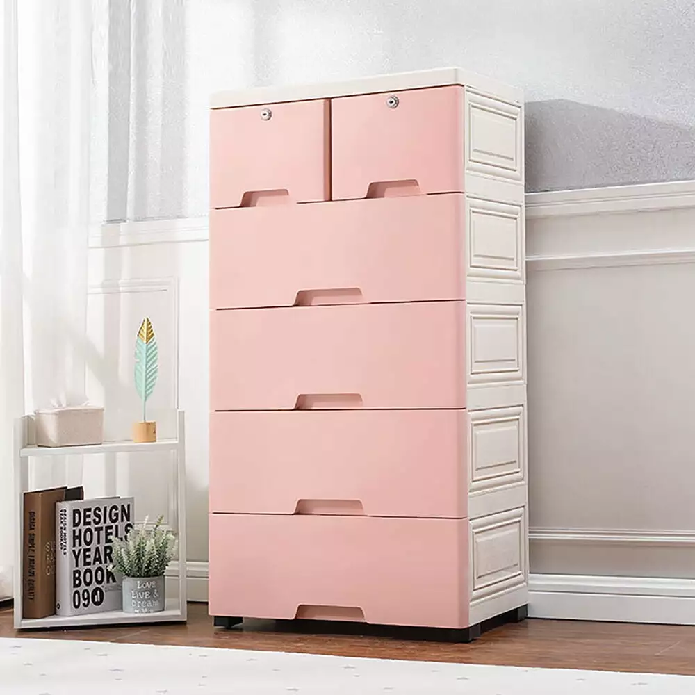 6 Drawer Plastic Dresser Furniture Bedroom Organizer Chest Storage Cabinet Pink LilyLus