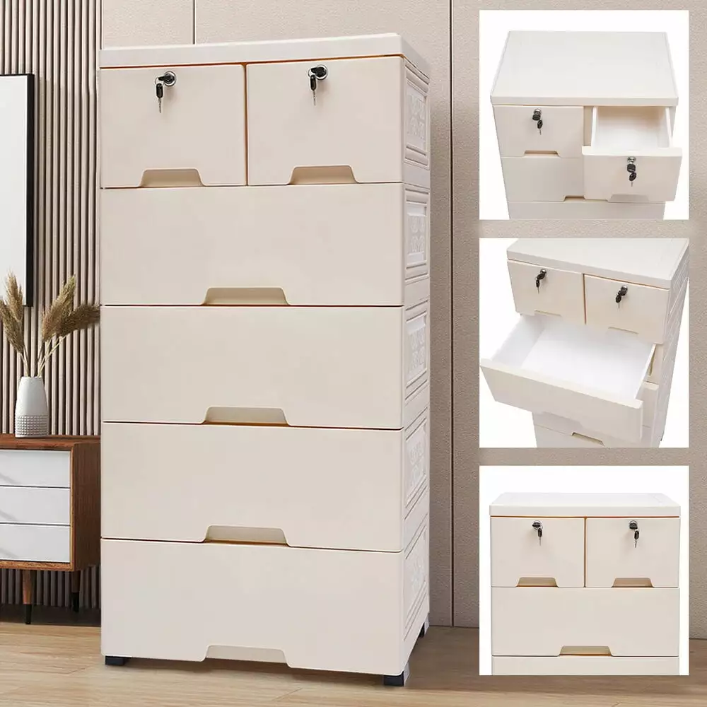 6 Drawers Dresser Tall Chest Drawer Wood Storage Arranger Closet Bedroom LilyLus
