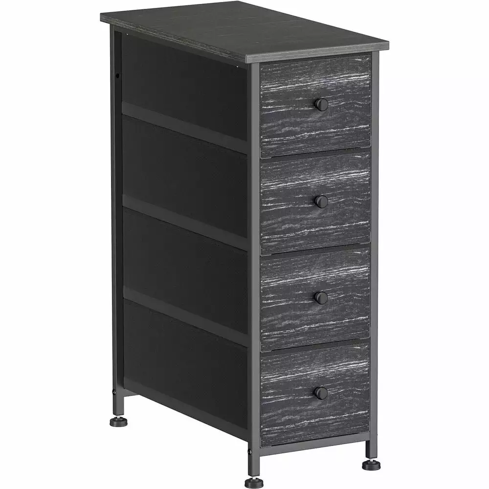 Narrow Black Storage Tower 4 Removable Fabric Drawers - Small Spaces Wood Top Dresser Closet Entryway LilyLus