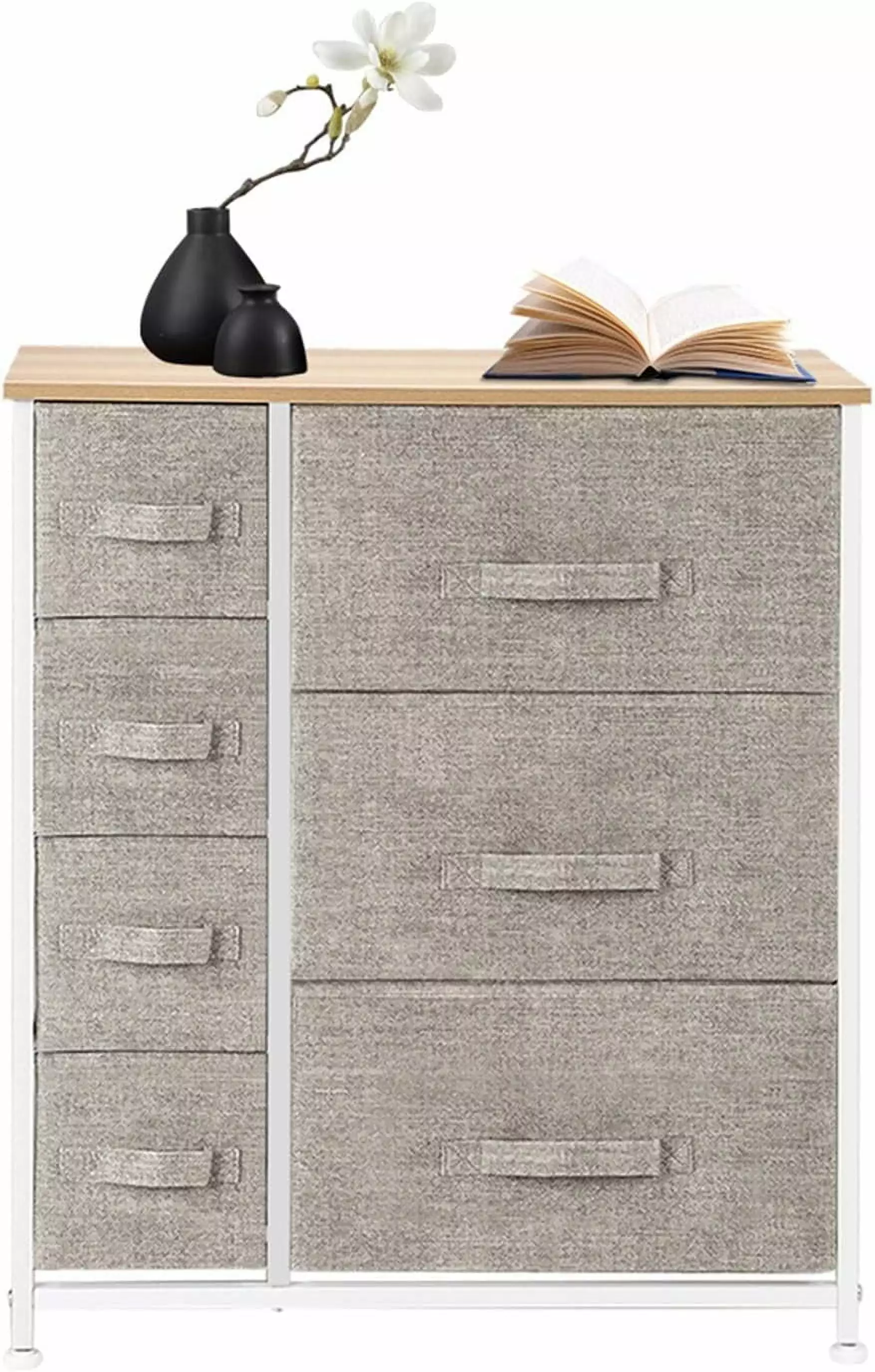 7-Drawer Dresser Steel Frame and Wood Top Fabric Bins Storage Tower Bedroom Hallway Closet Office Linen Natural LIUNU