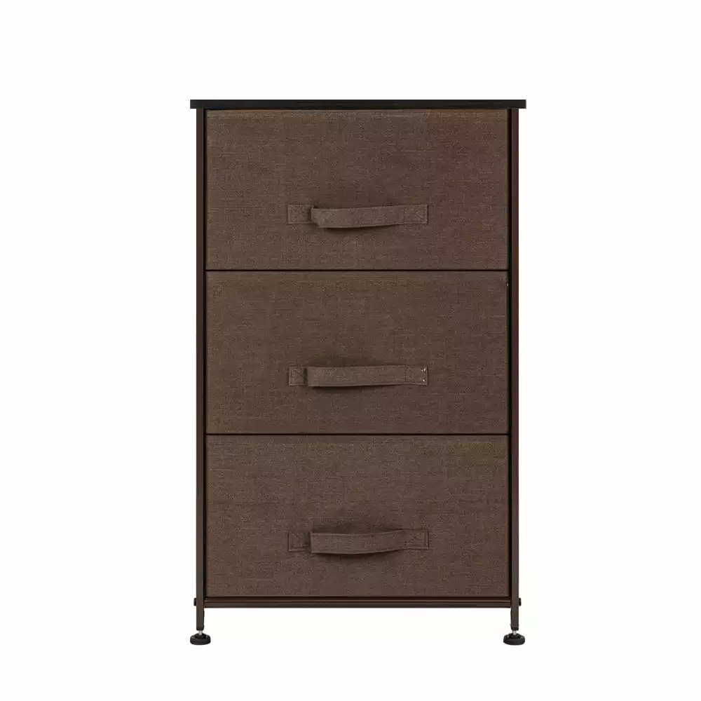 Lomubue 3-Tier Dresser Drawer Fabric Drawers and Metal Frame Wooden Tabletop Closet Nursery Dorm Room Brown