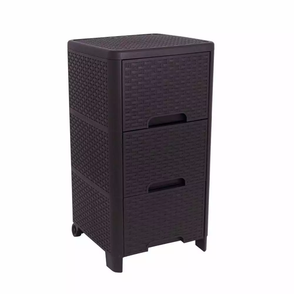 Rattan Style 3 Drawer Unit Brown Bedroom Living Room LZP