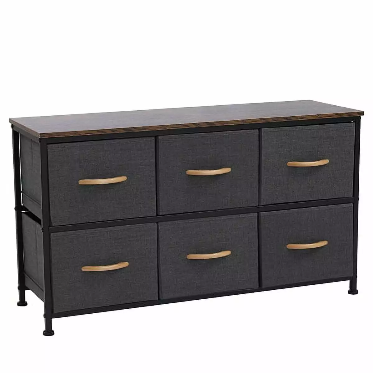 3-Tier Wide Drawer Dresser, 6 Fabric Drawers Metal Frame and Wooden Tabletop, Gray Magace