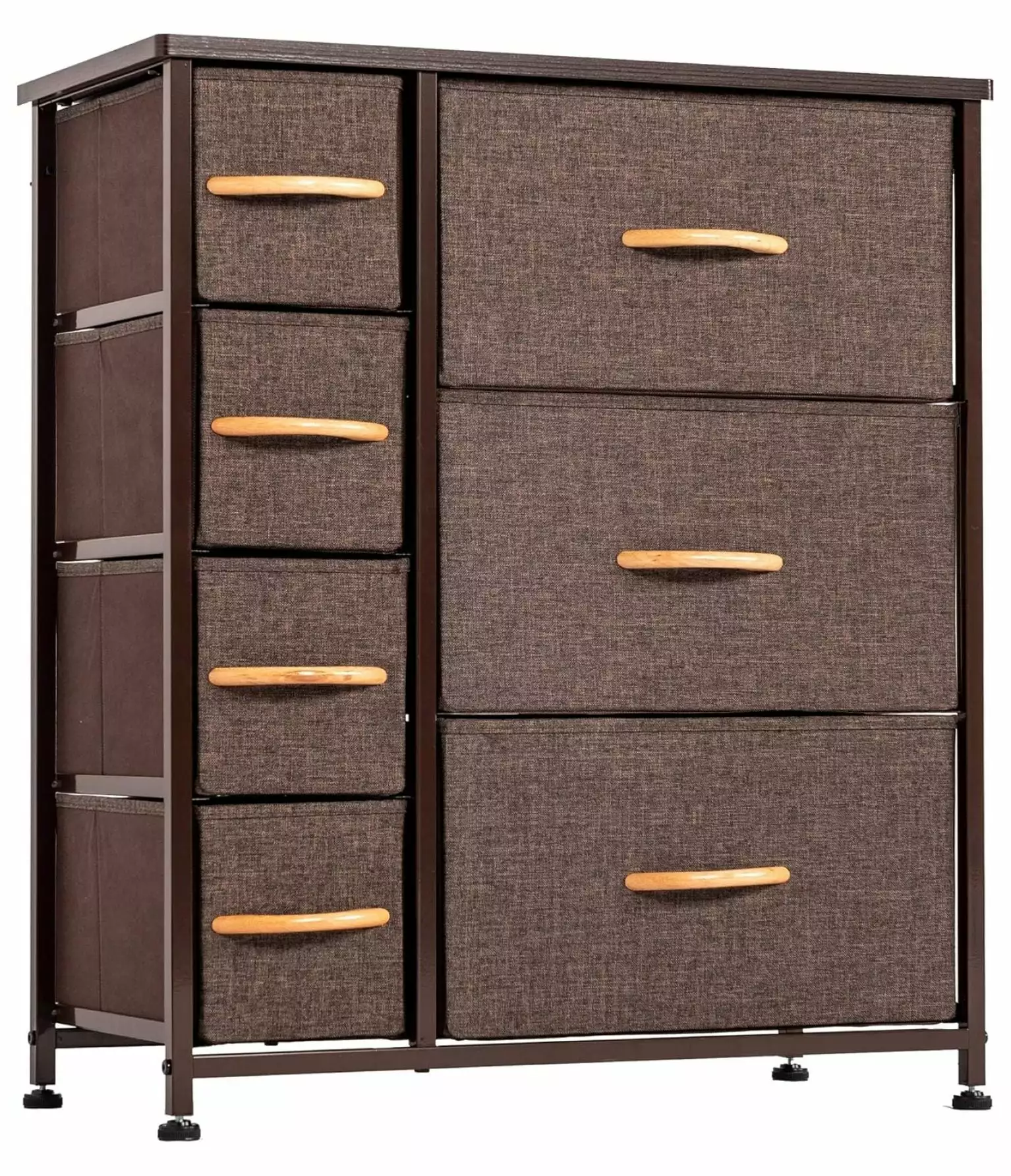 MAQING 7-Drawer Dresser Storage Tower Fabric Storage Chest Arranger Unit Bedroom Tall Dresser Sturdy Steel Frame Wood Top