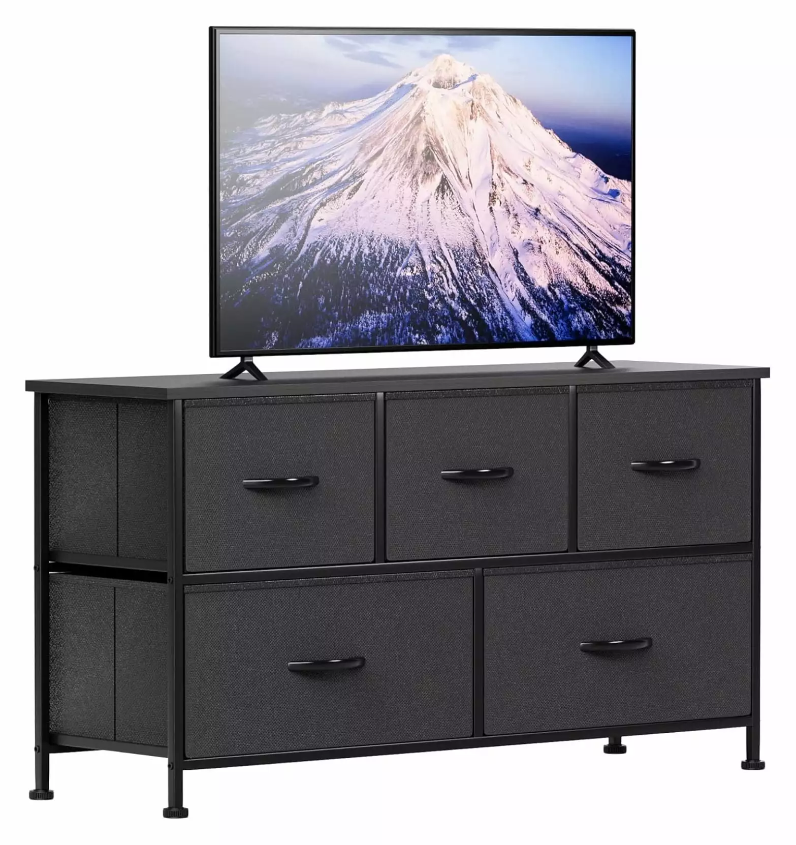 MAQING Fabric Dresser TV Stand Bedroom 5 Drawers Wide Chest Storage Unit Black