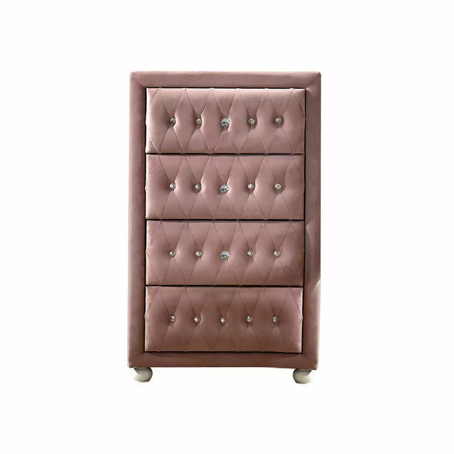 Maykoosh Refined Simplicity 38 Inch Tall Upholstered Dresser Chest 4 Drawers and Crystal Handles Pink