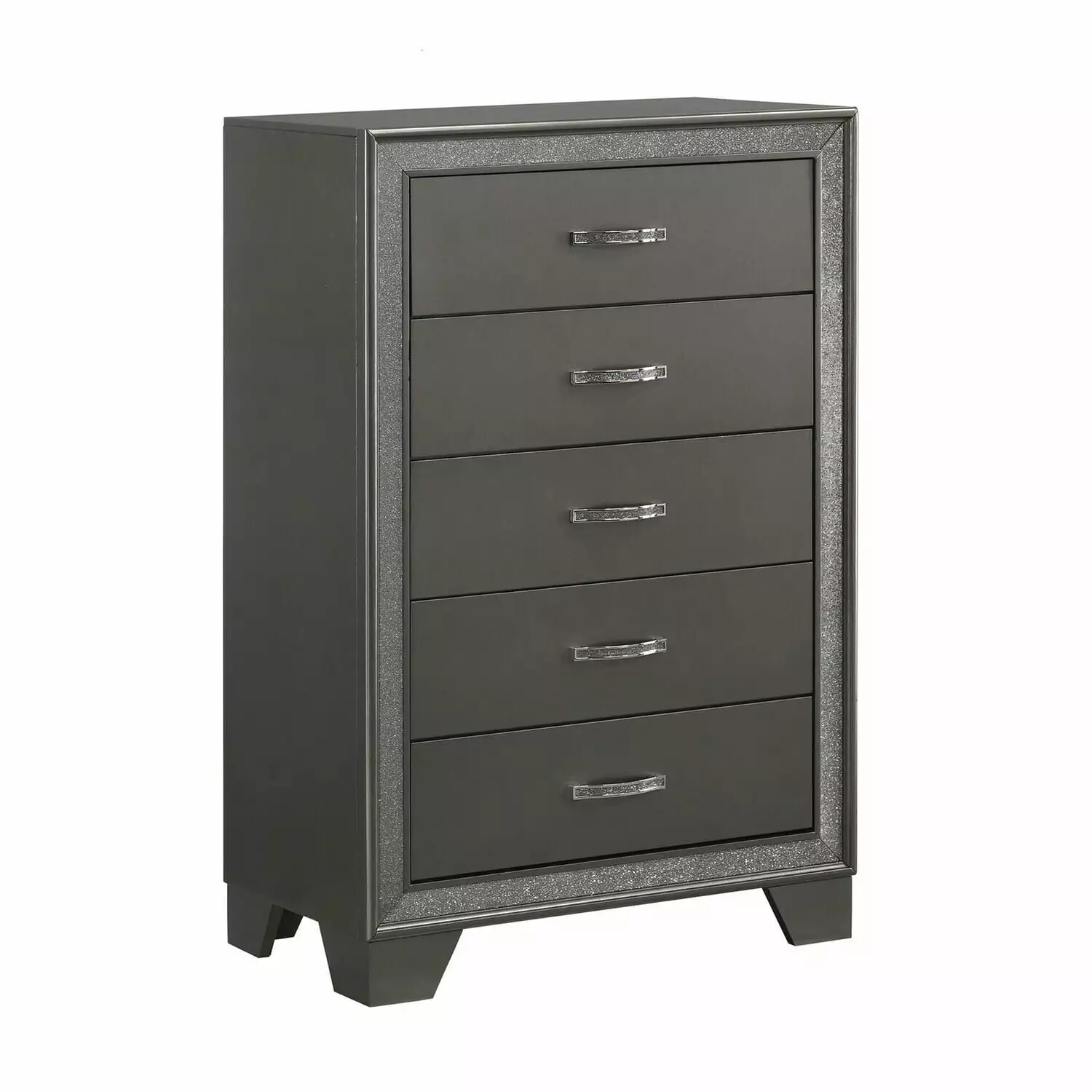 Maykoosh Rustic Ranch 47 Inch Tall 5 Drawer Dresser Chest Modern Gray Faux Diamond Trim