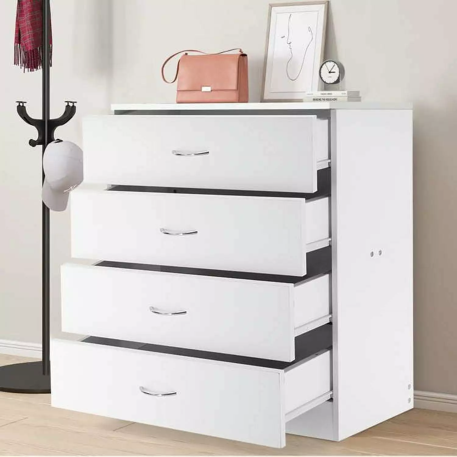 NEWEEN White 4-Drawer Dresser Modern Storage Cabinet Bedroom Living Room Nursery