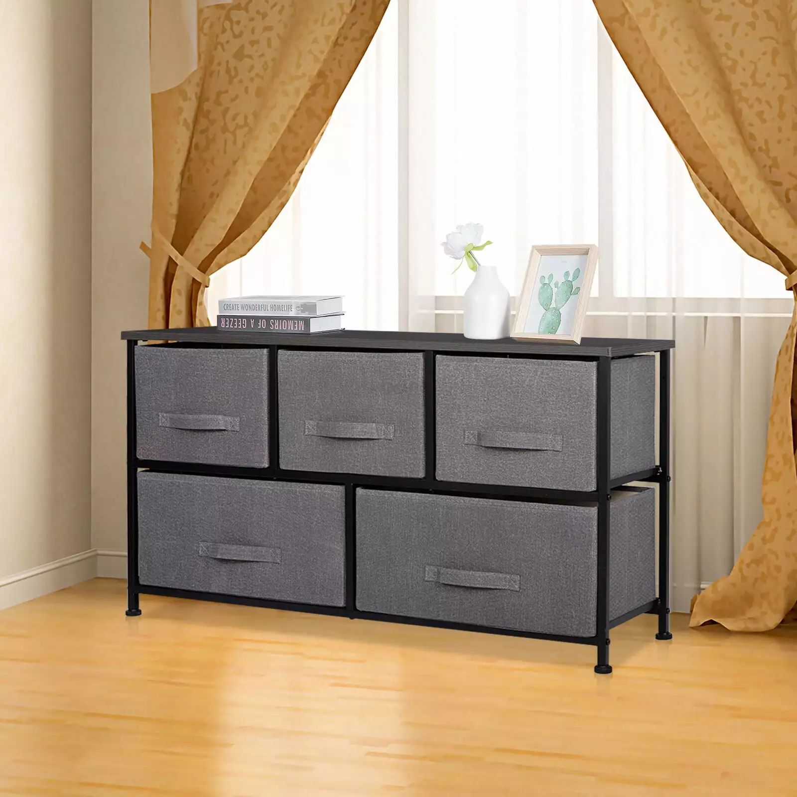 38.7 Wide 5 Drawer Storage Cabinet Grey Vertical Dresser Storage Tower NOBRAND