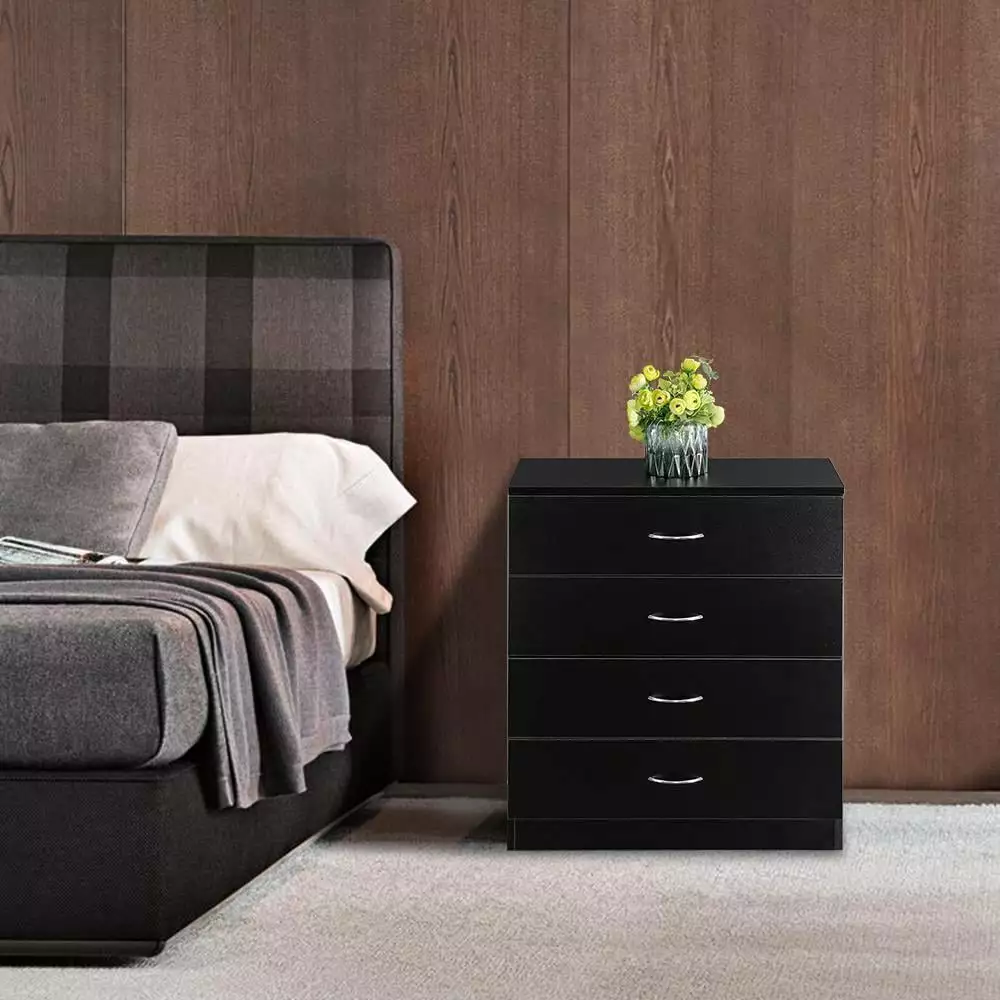 4-Drawer Dresser Chest Black Wood Modern Bedroom Clothes Storage Cabinet NOBRAND