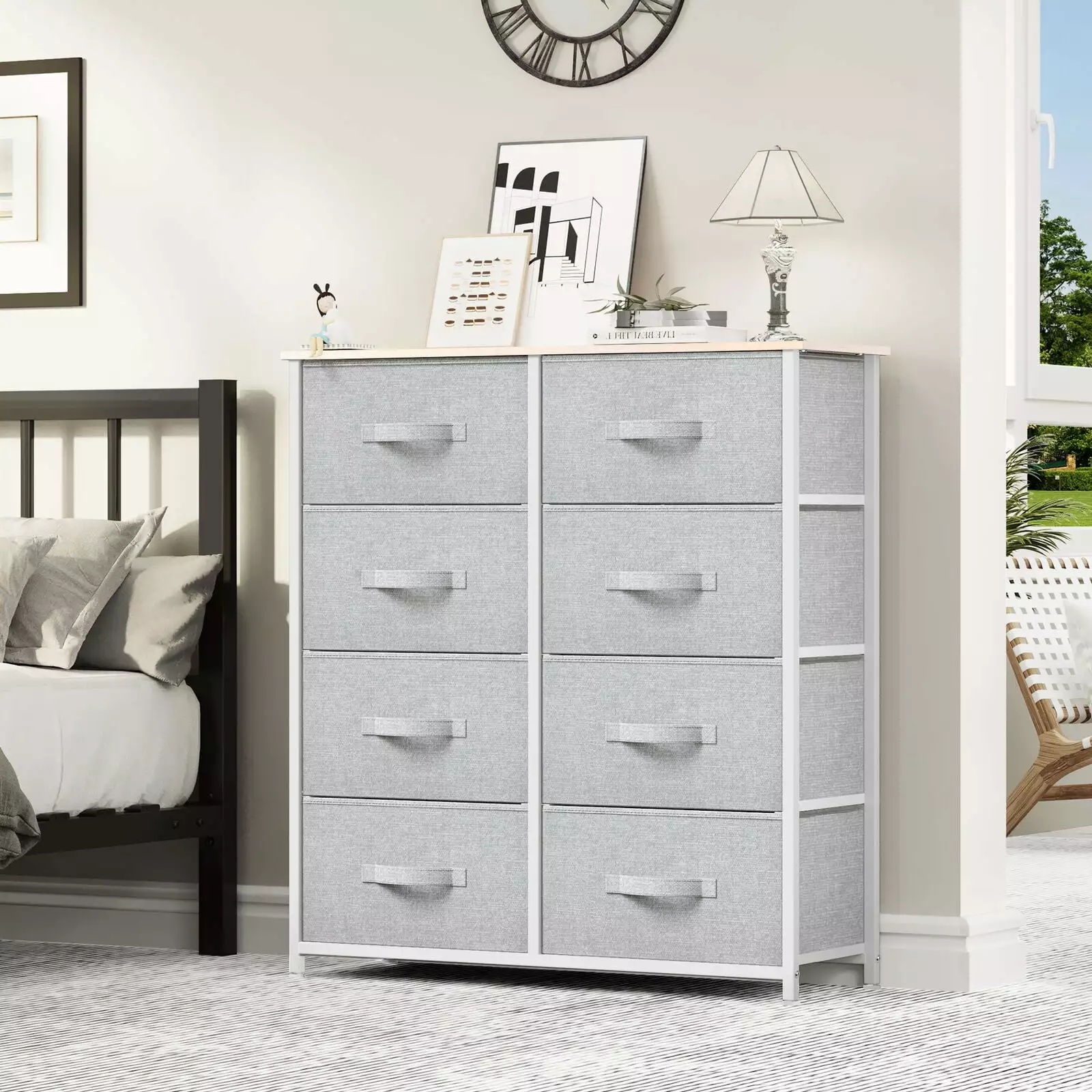 8-Drawer Dresser Bedroom Unit Light Gray Shelf Arranger Storage Tower Cabinet NOBRAND