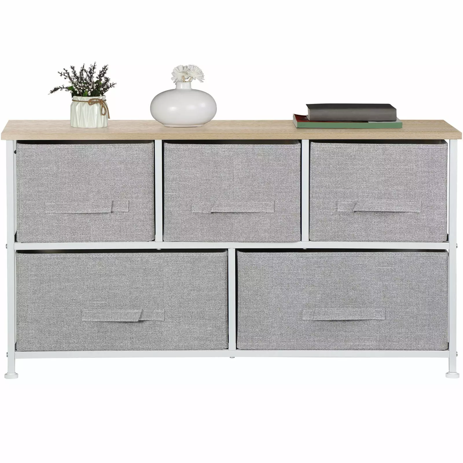 White 5 Drawer Fabric Dresser Storage Tower Closet Organizer Unit Bedroom NOBRAND