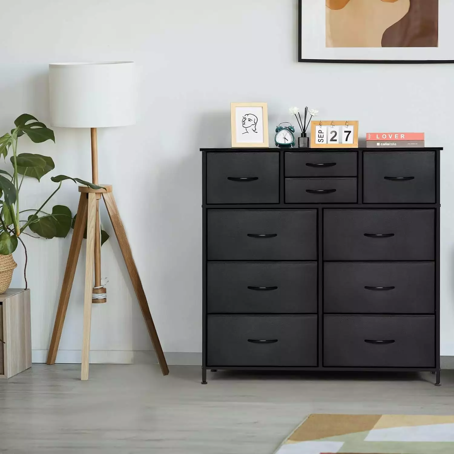 10-Drawer Non-Woven Small Chest Drawers Black Bedroom and Closet Oumilen