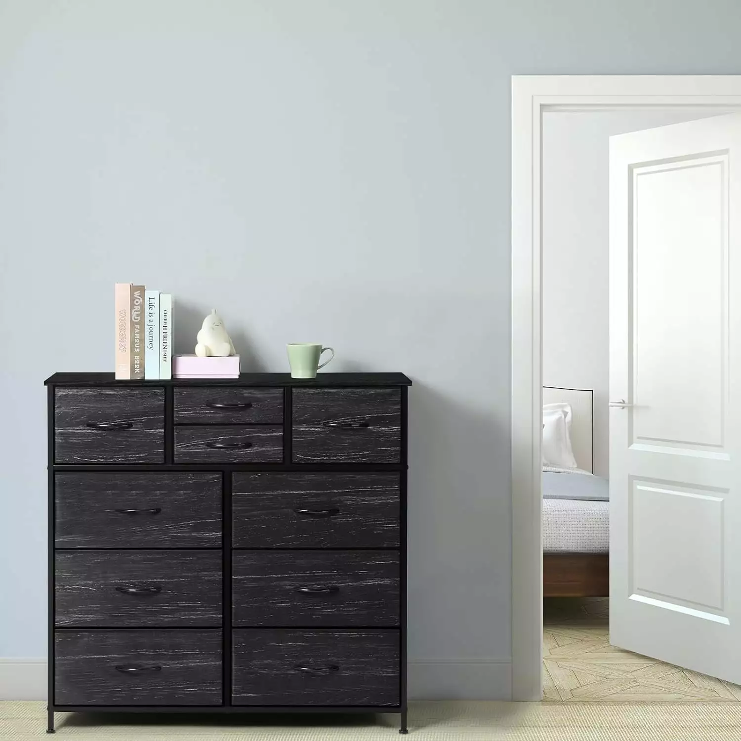 Small Chest Drawers 10 Fabric Drawers Black Dresser Oumilen