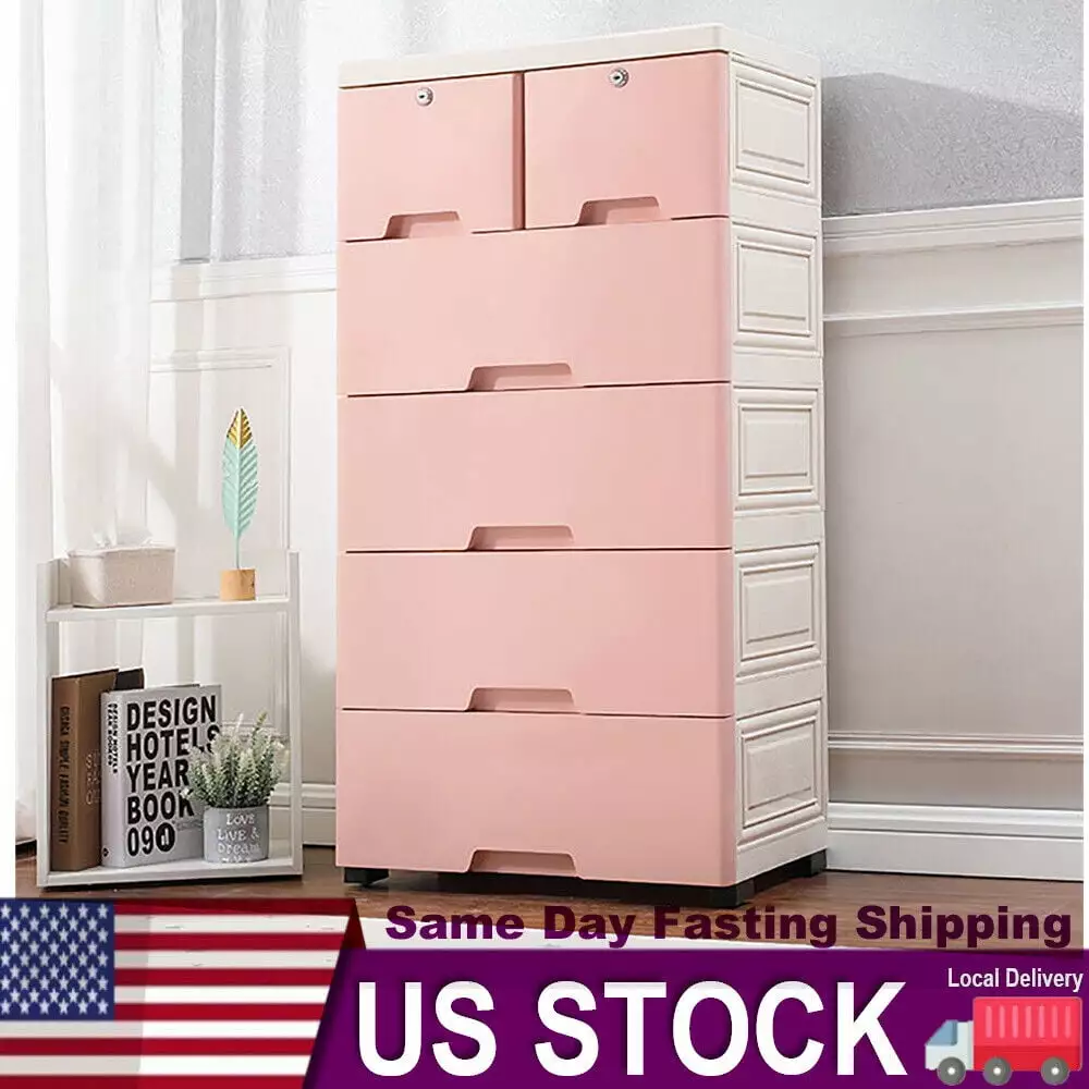 6 Drawer Pink Dresser Chest Tall Clothes Organizer Tower Cabinet PetalParadise