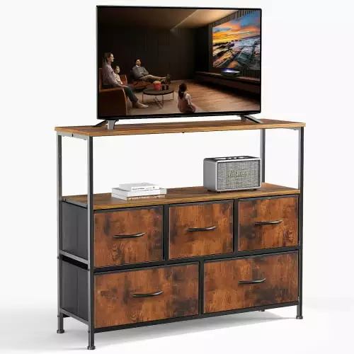 Large 5 Drawer Fabric Dresser Metal Frame Bedroom Closet Storage pouseayar